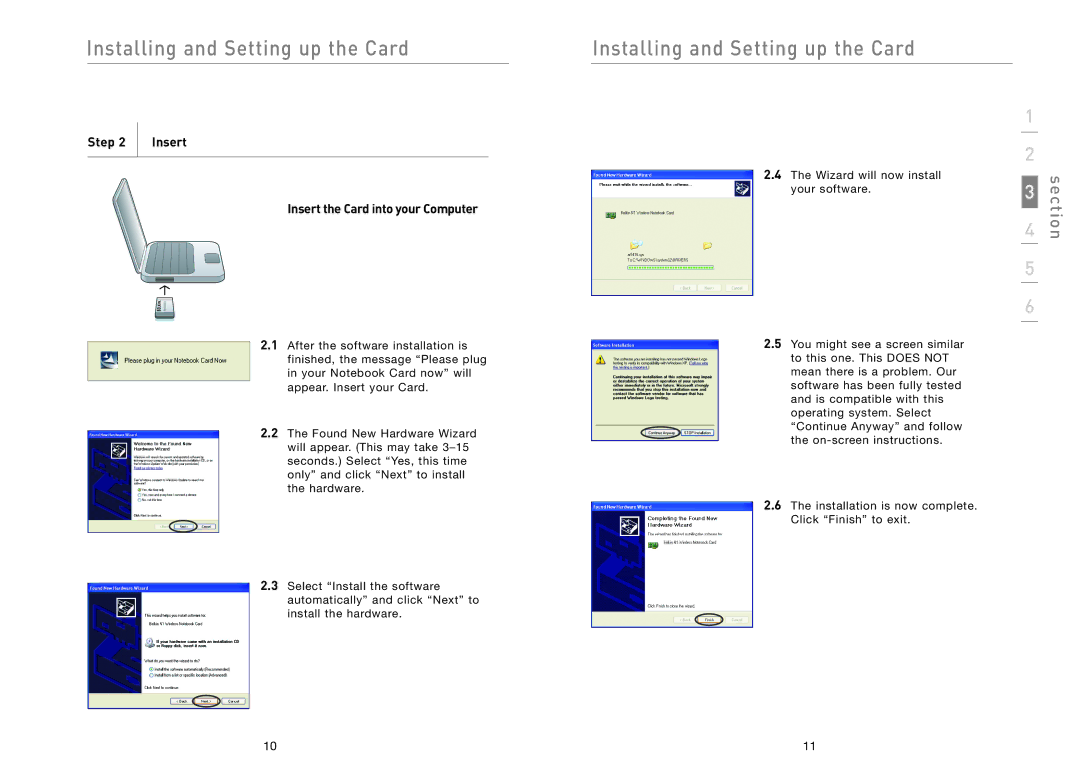 Belkin F5D8011 user manual Installing and Setting up the Card, Step Insert Insert the Card into your Computer 