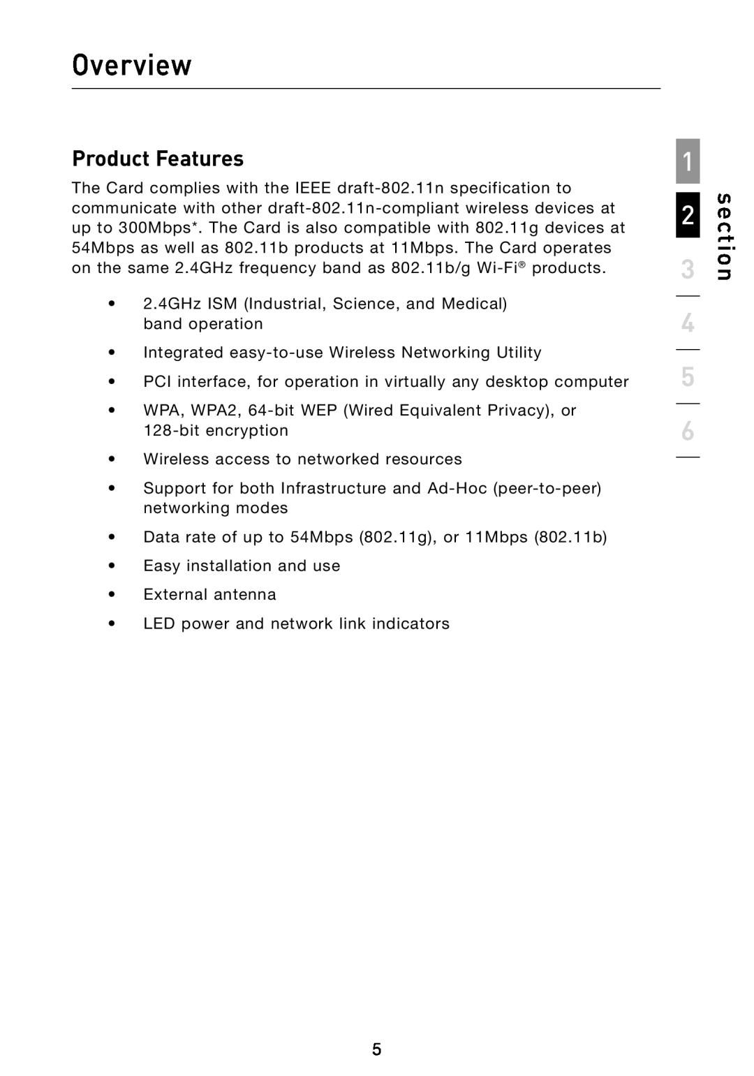 Belkin F5D8013 user manual Overview, Product Features, section 