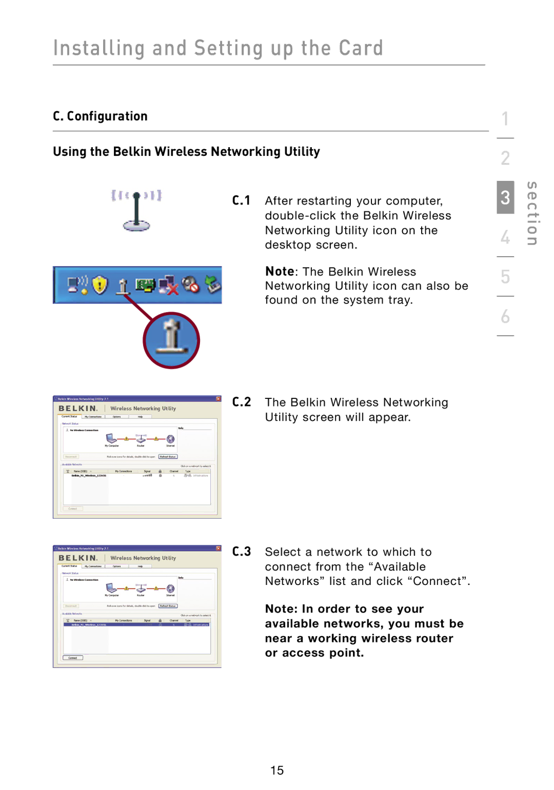 Belkin F5D8013 user manual Configuration Using the Belkin Wireless Networking Utility 