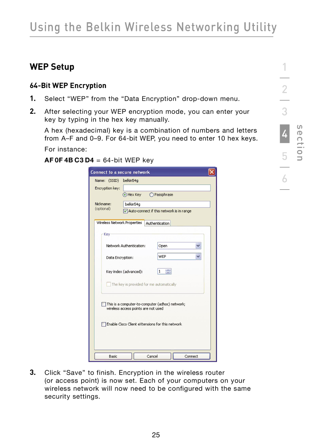 Belkin F5D8013 user manual WEP Setup, Bit WEP Encryption 