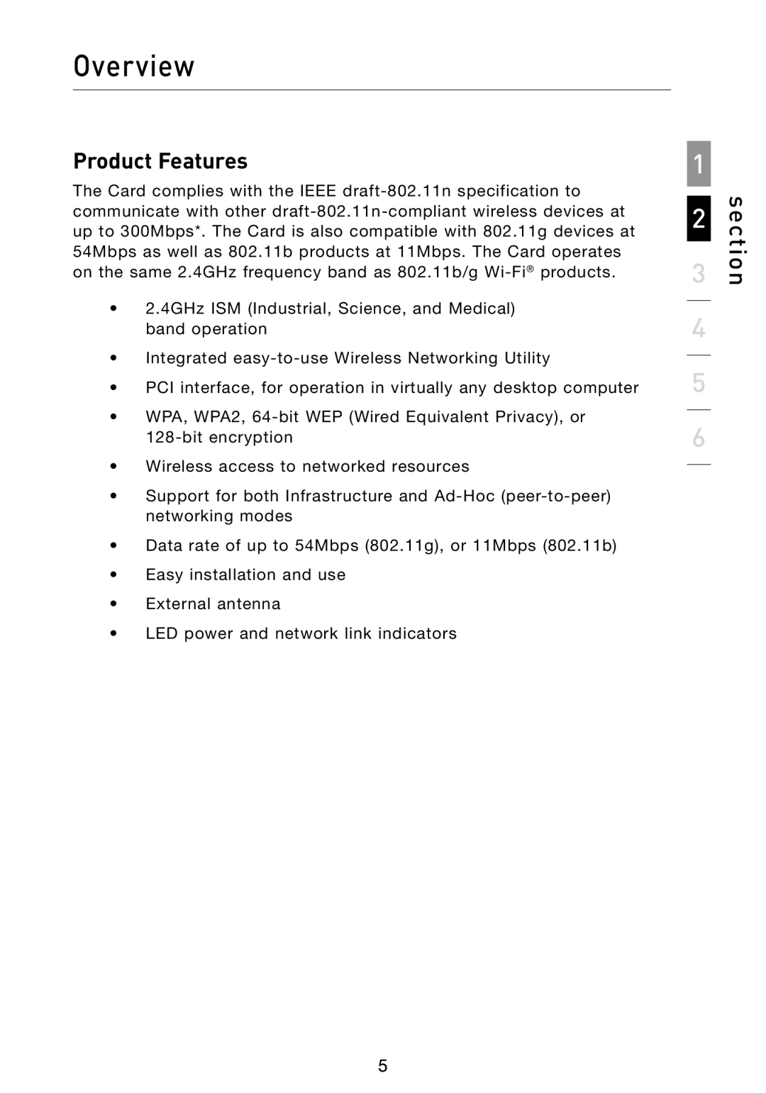 Belkin F5D8013 user manual Overview, Product Features 