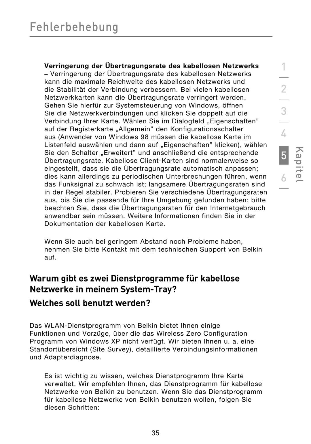 Belkin F5D8013EA user manual Verringerung der Übertragungsrate des kabellosen Netzwerks 