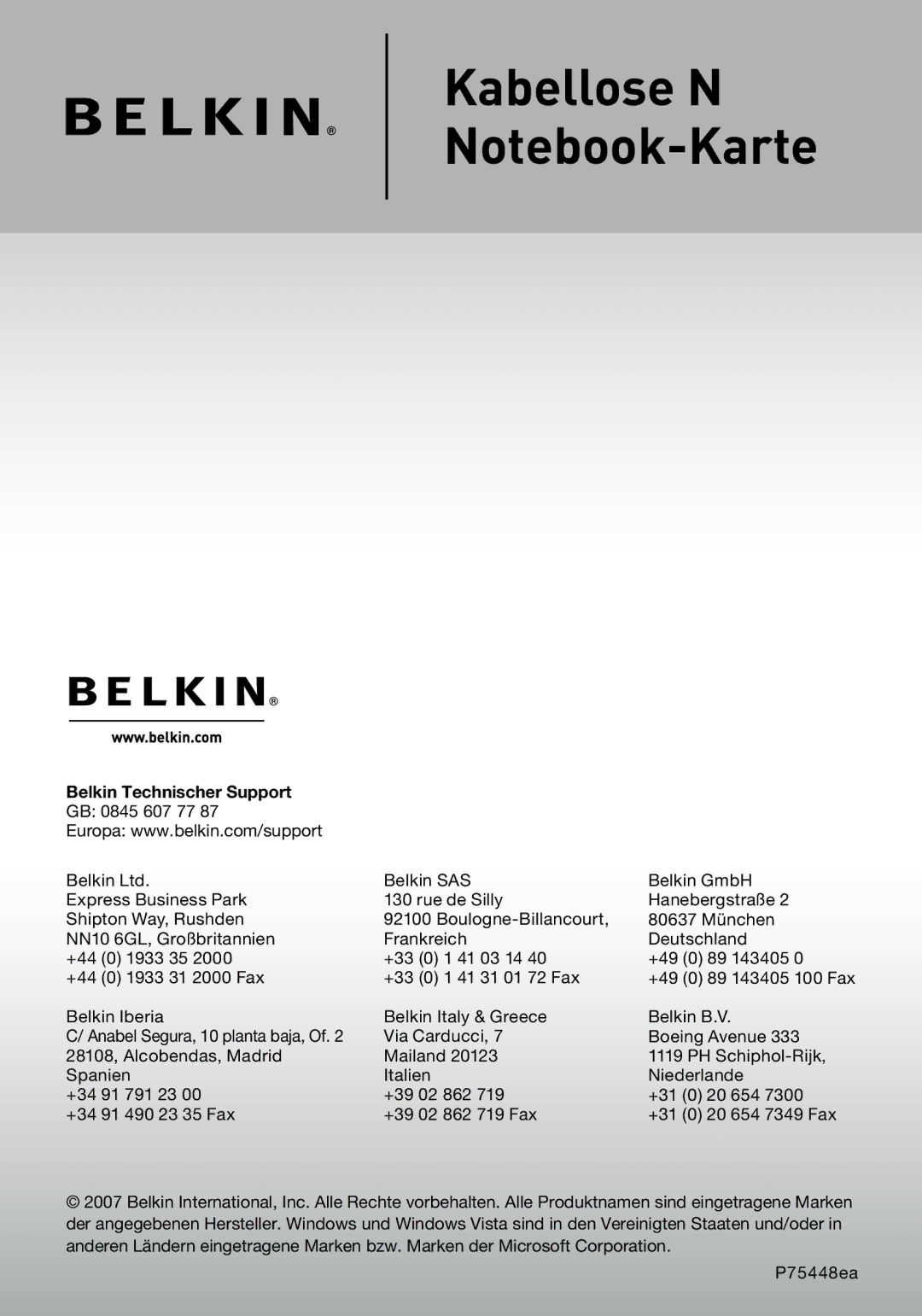 Belkin F5D8013EA user manual Kabellose N 