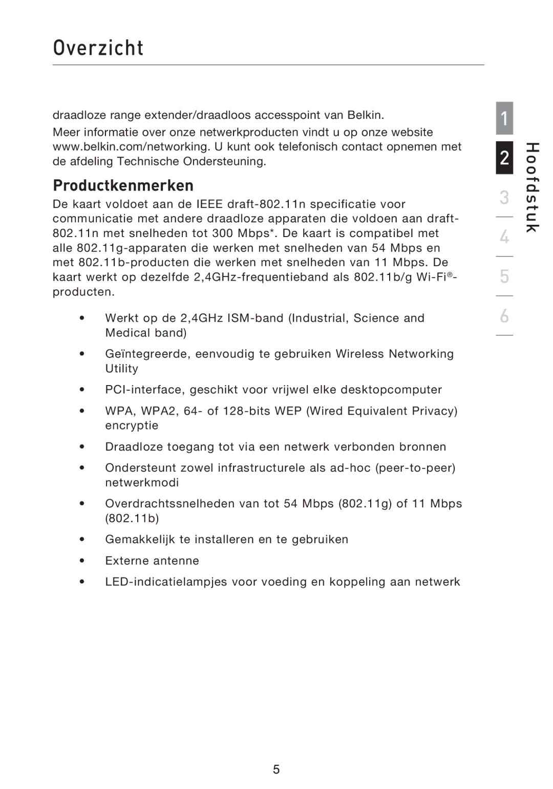 Belkin F5D8013EA user manual Overzicht, Productkenmerken 