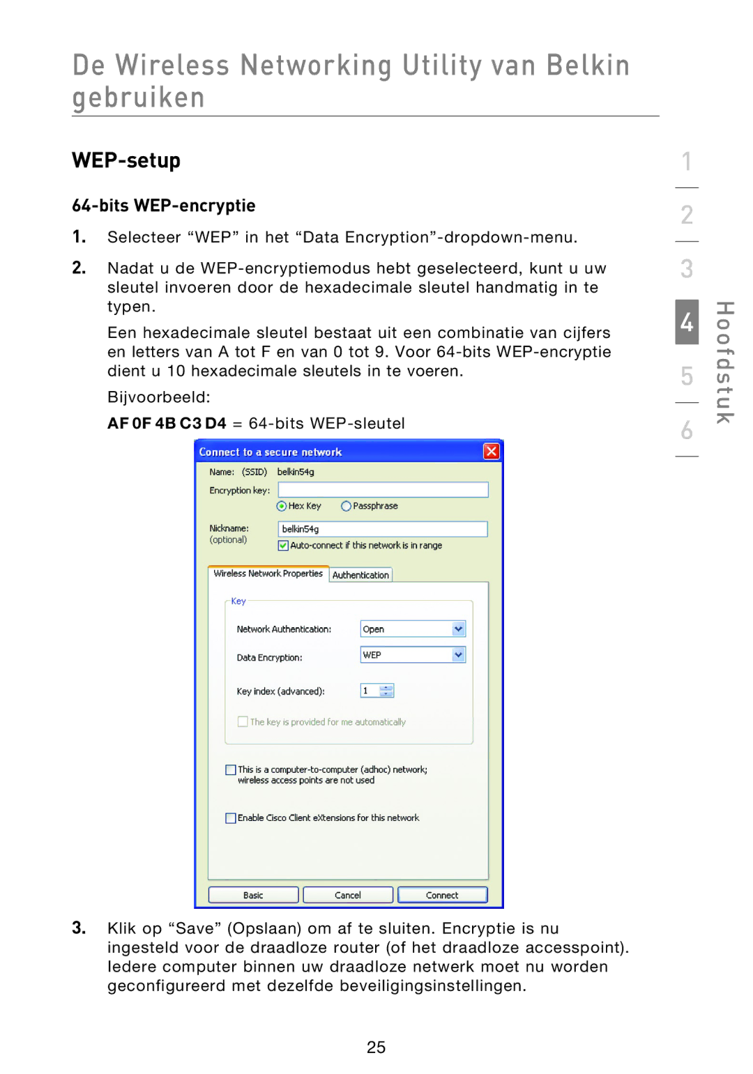 Belkin F5D8013EA user manual WEP-setup, Bits WEP-encryptie 