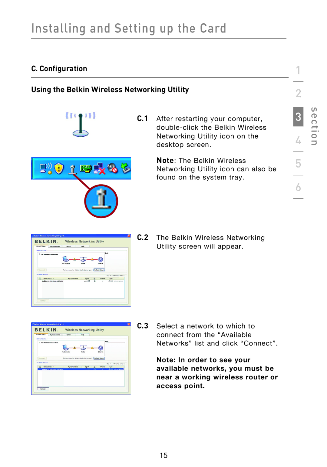 Belkin F5D8013EA user manual Configuration Using the Belkin Wireless Networking Utility 