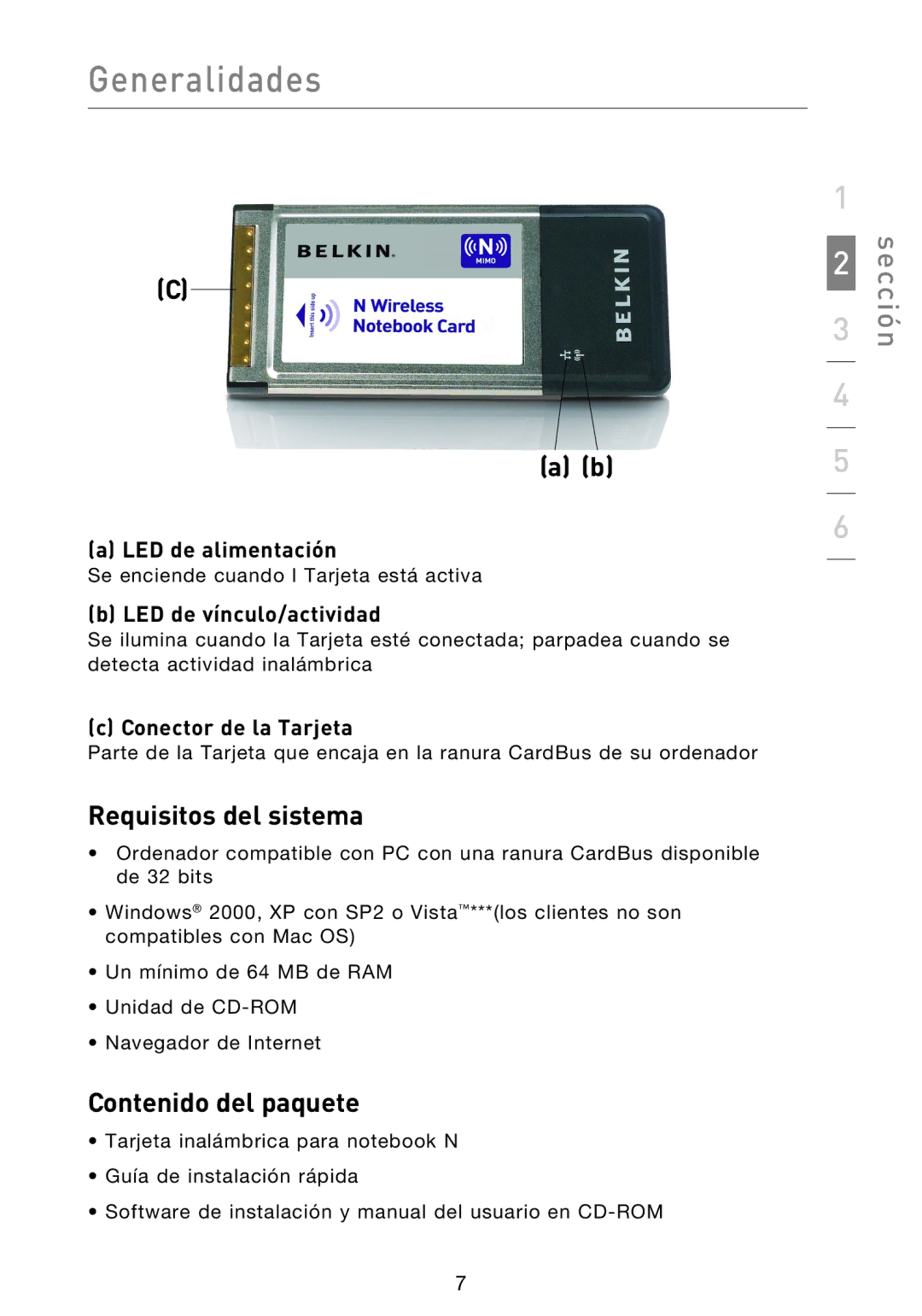 Belkin F5D8013EA user manual Requisitos del sistema, Contenido del paquete, LED de alimentación, LED de vínculo/actividad 