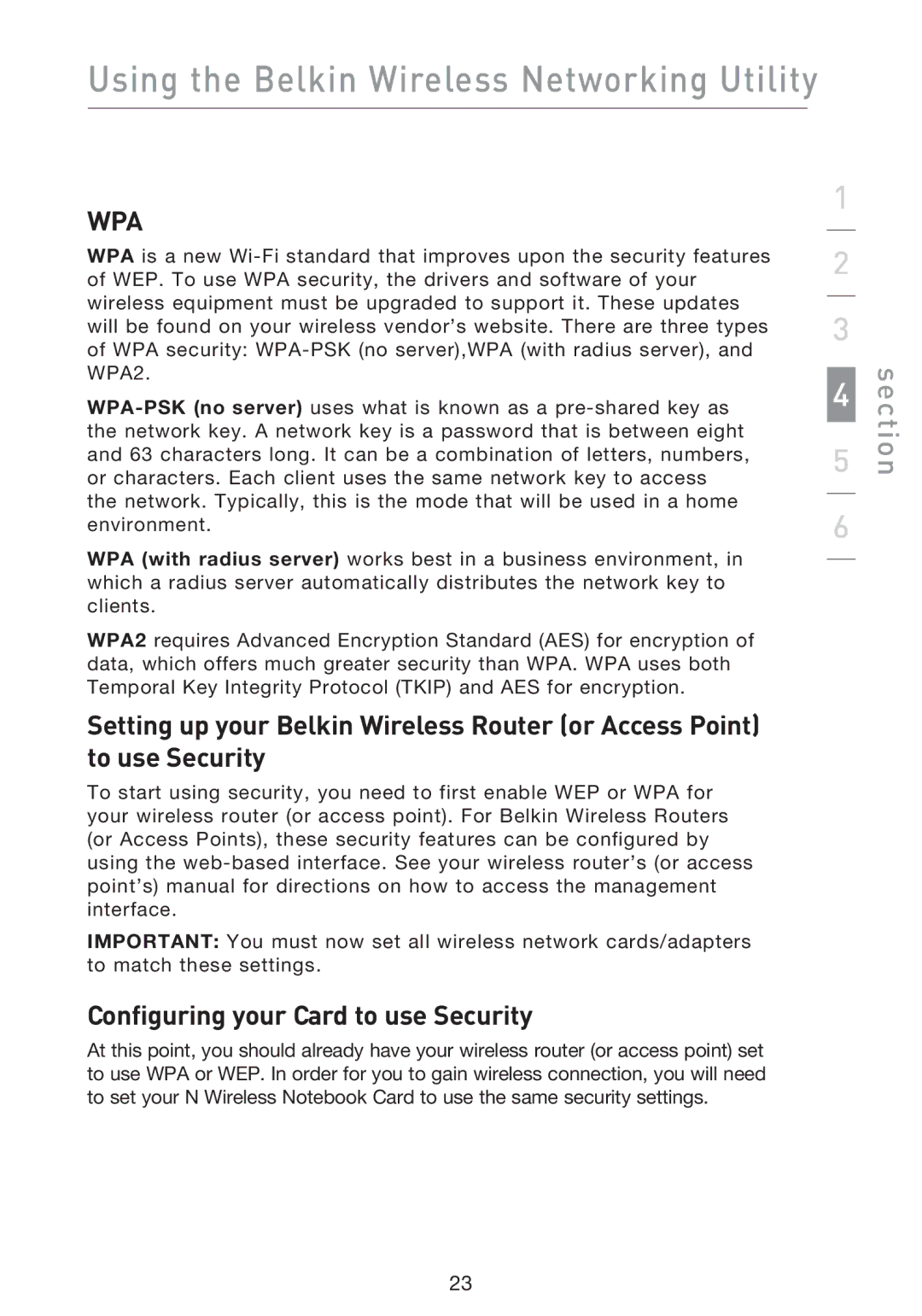 Belkin F5D8013EA user manual Wpa, Configuring your Card to use Security 