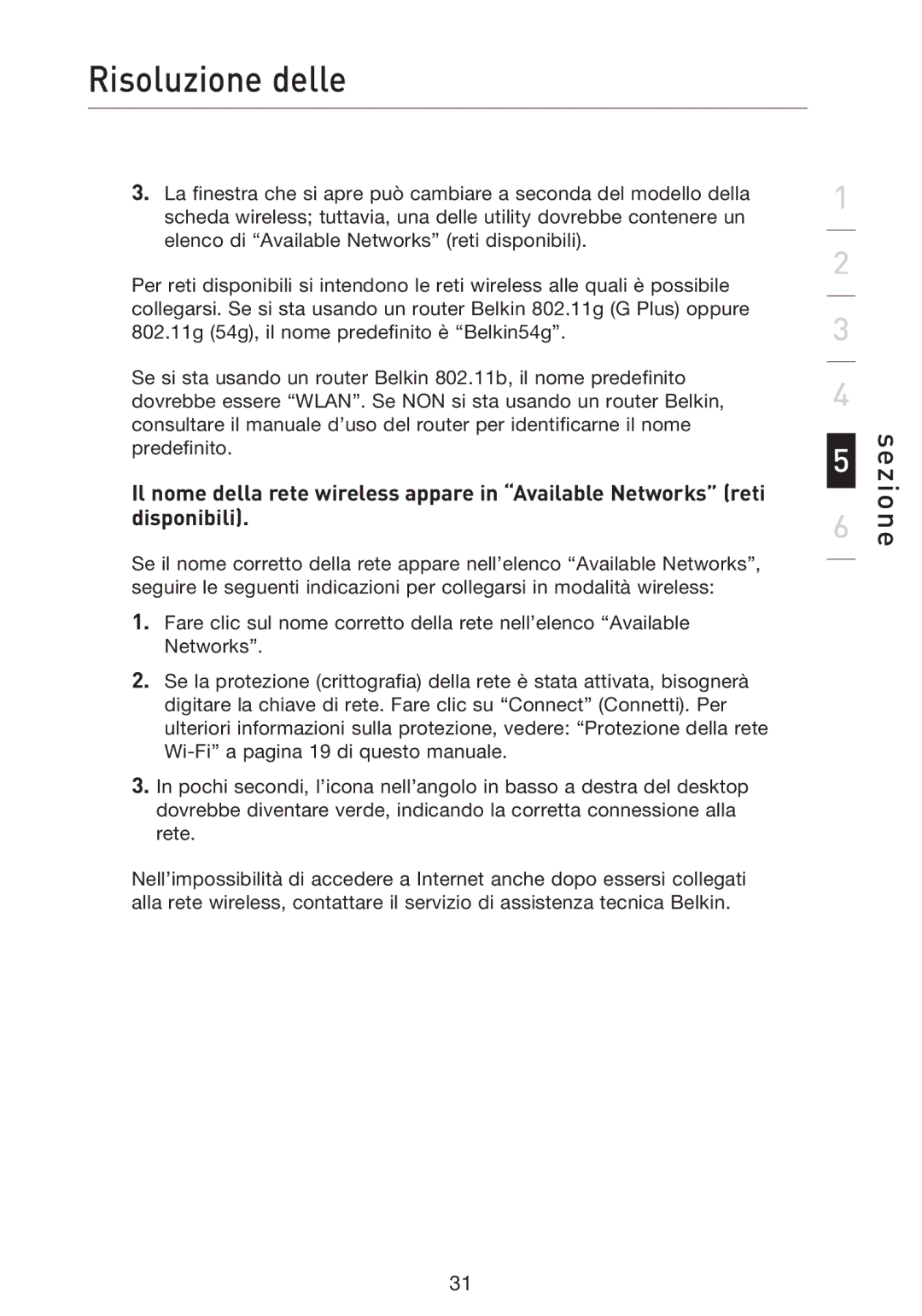 Belkin F5D8013EA user manual Sezione 