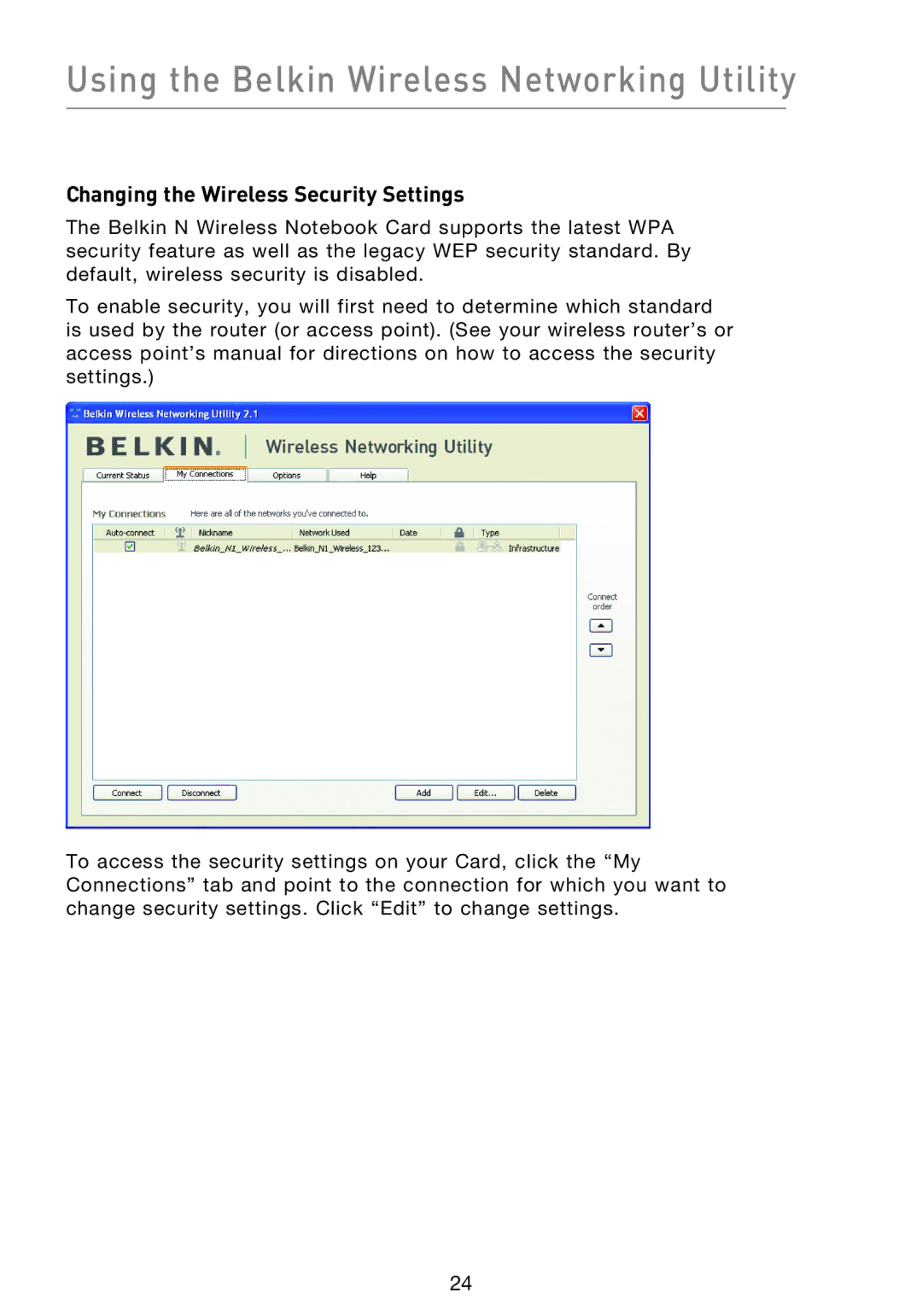 Belkin F5D8013EA user manual Changing the Wireless Security Settings 