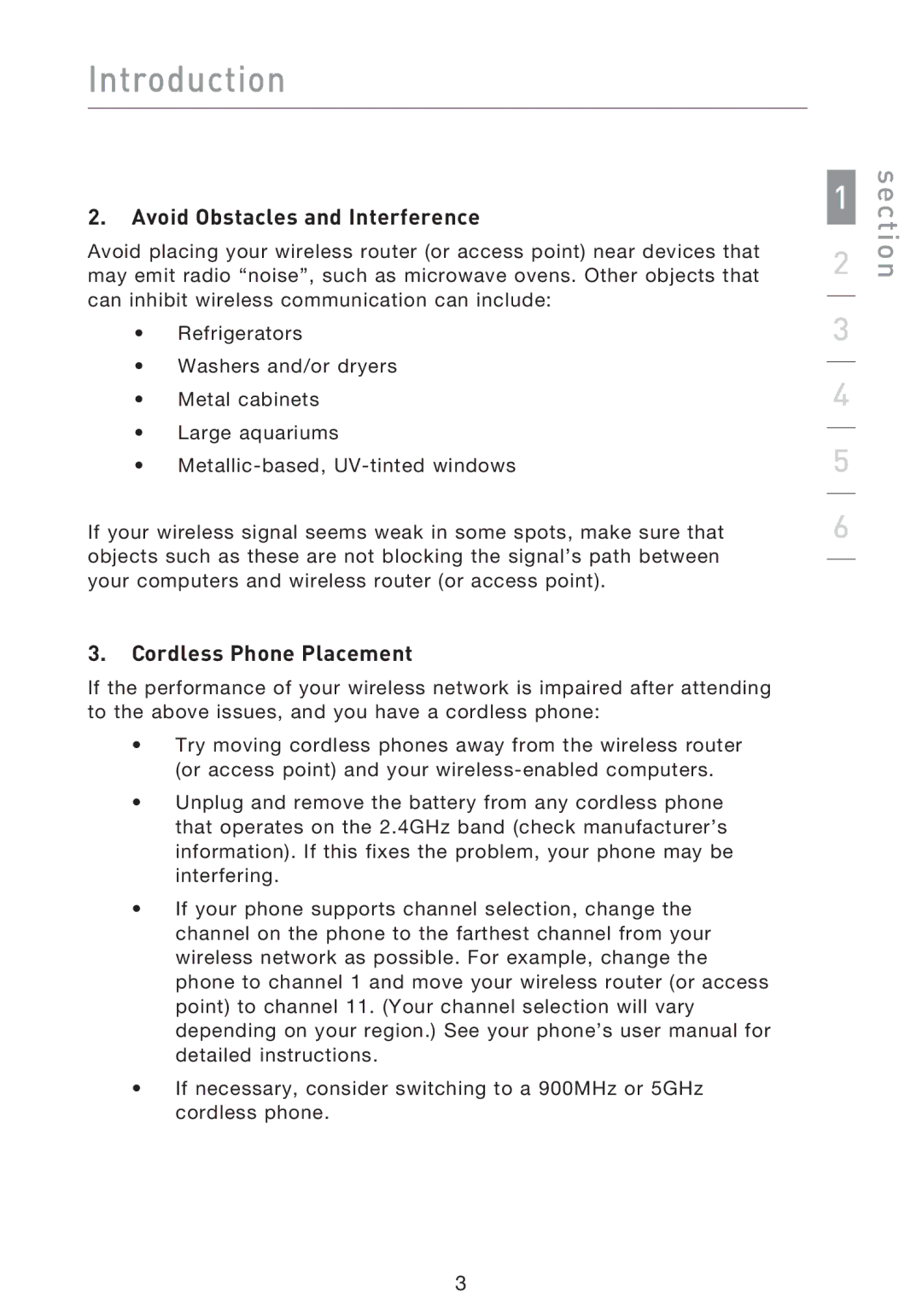 Belkin F5D8013EA user manual Avoid Obstacles and Interference, Cordless Phone Placement 