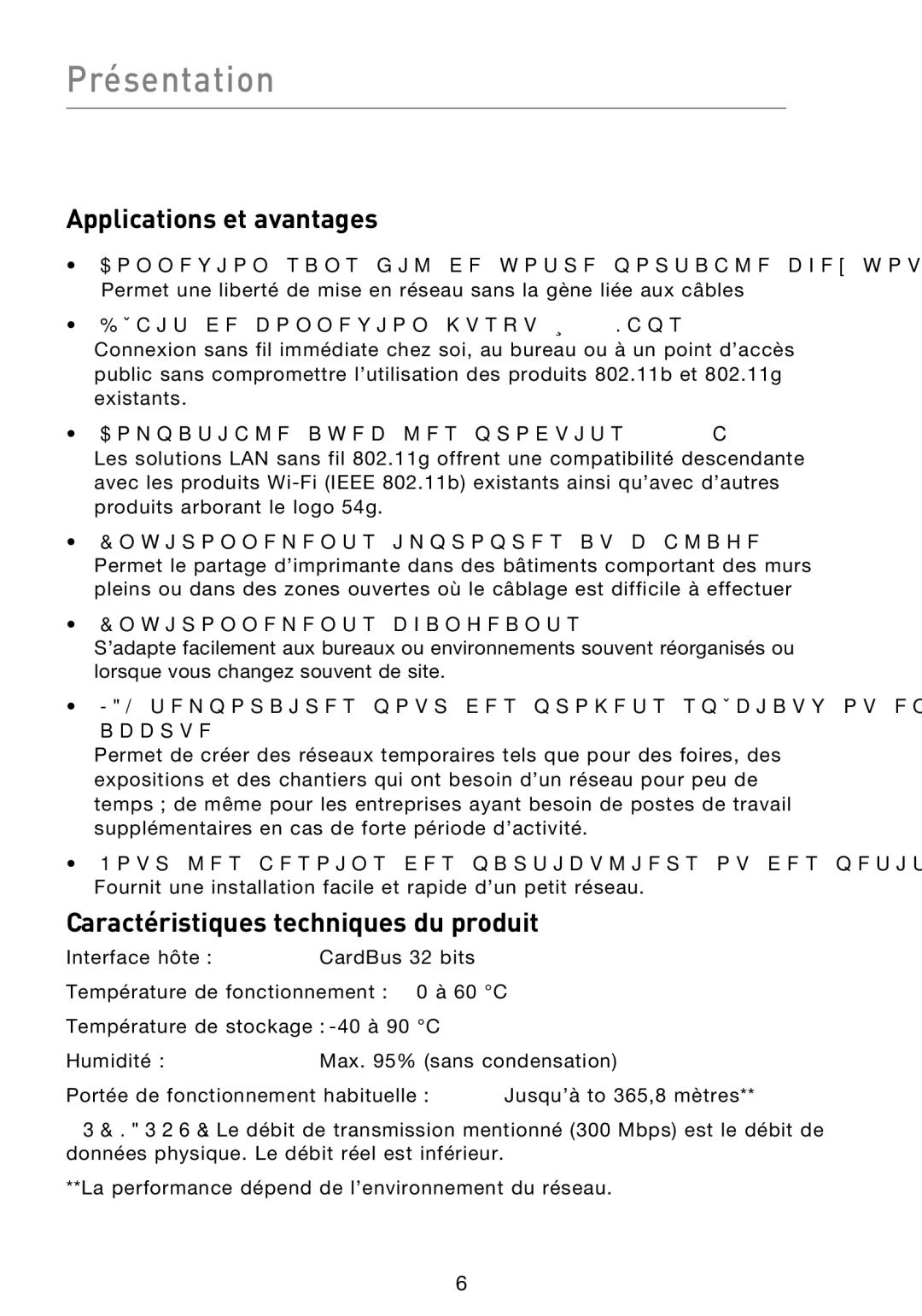 Belkin F5D8013EA user manual Présentation, Applications et avantages, Caractéristiques techniques du produit 