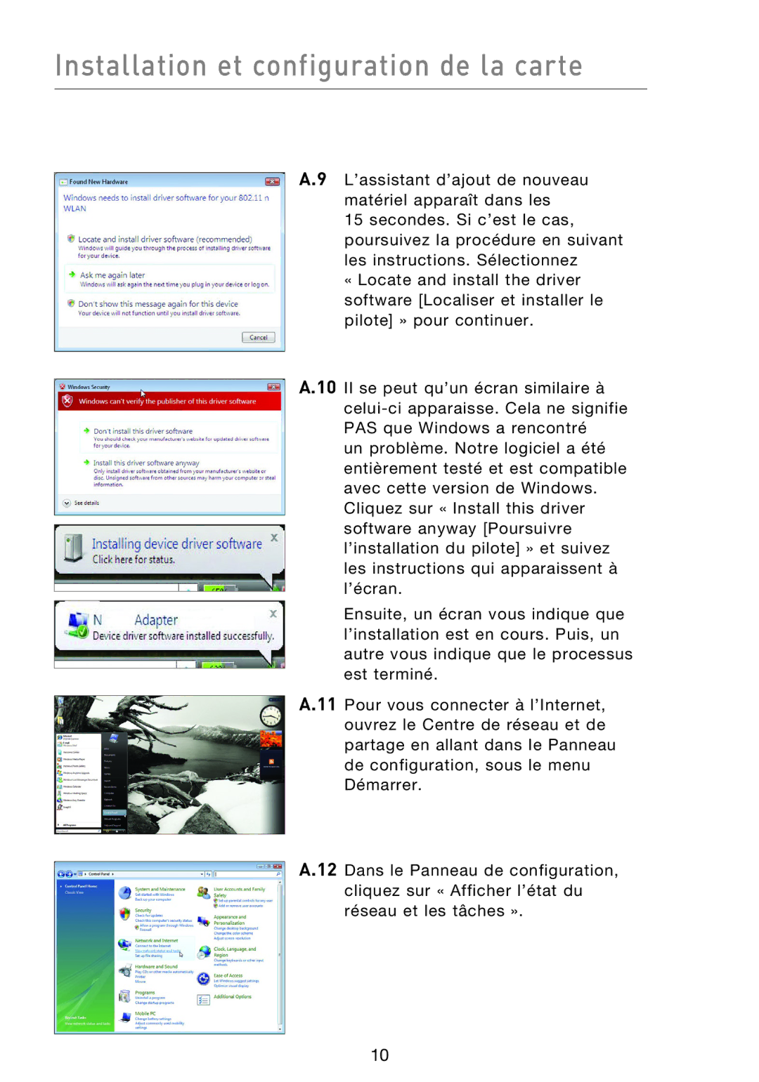 Belkin F5D8013EA user manual Installation et configuration de la carte 