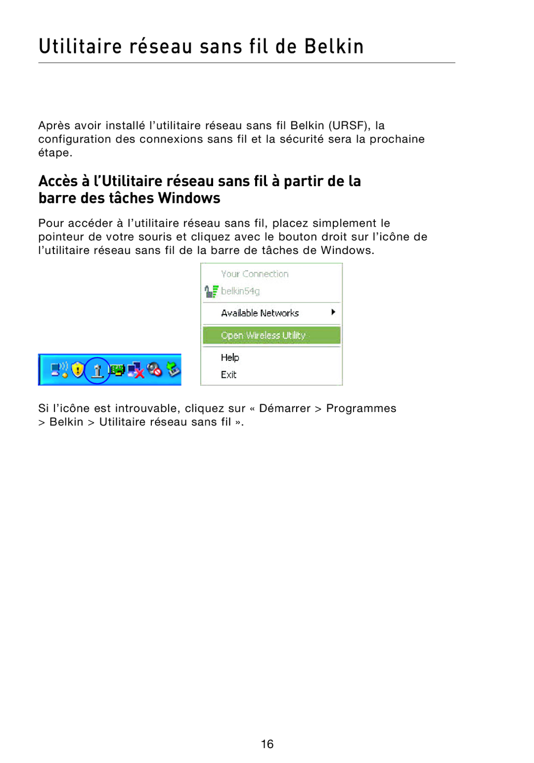 Belkin F5D8013EA user manual Utilitaire réseau sans fil de Belkin 