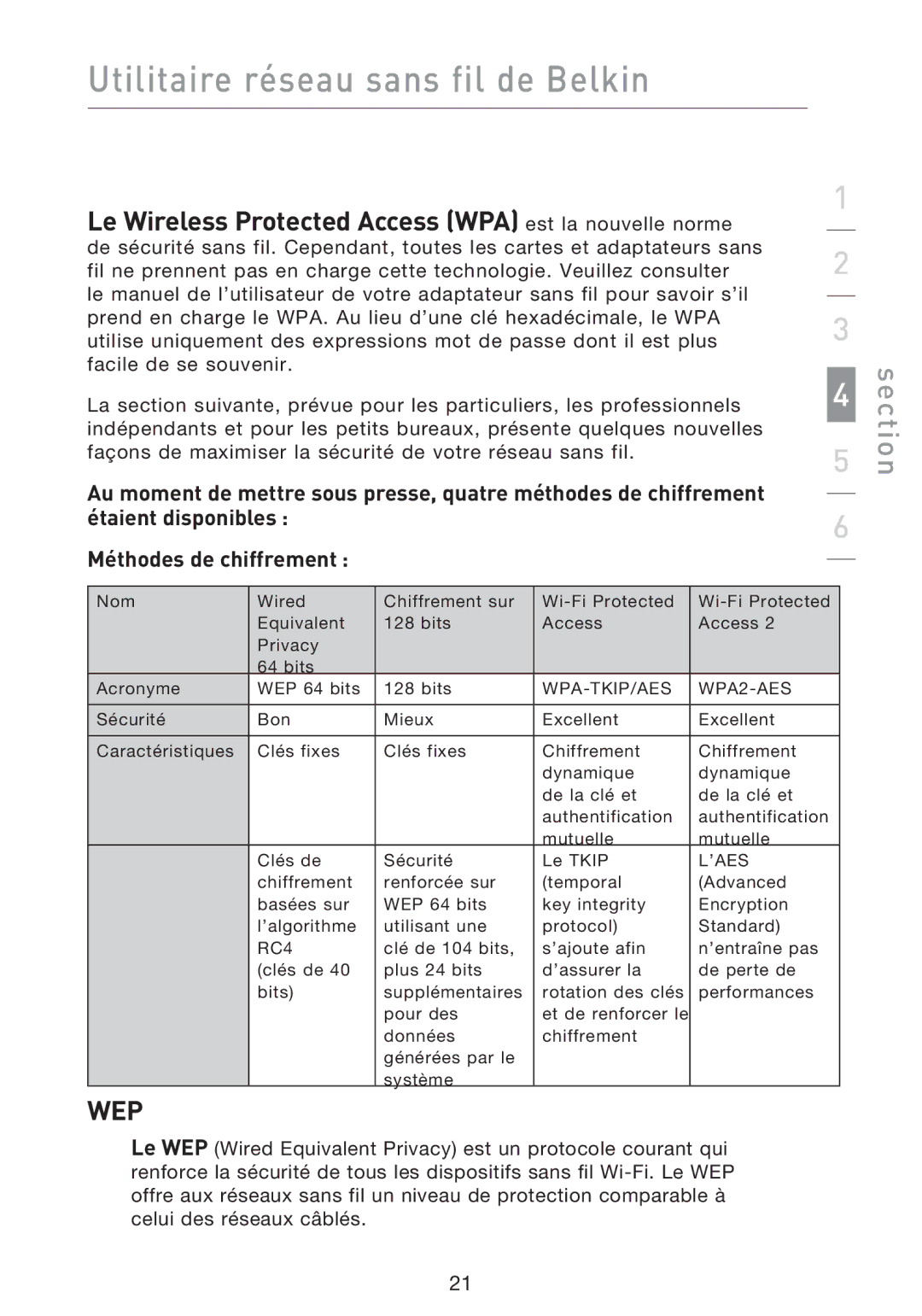 Belkin F5D8013EA user manual Le Wireless Protected Access WPA est la nouvelle norme, ’Aes 