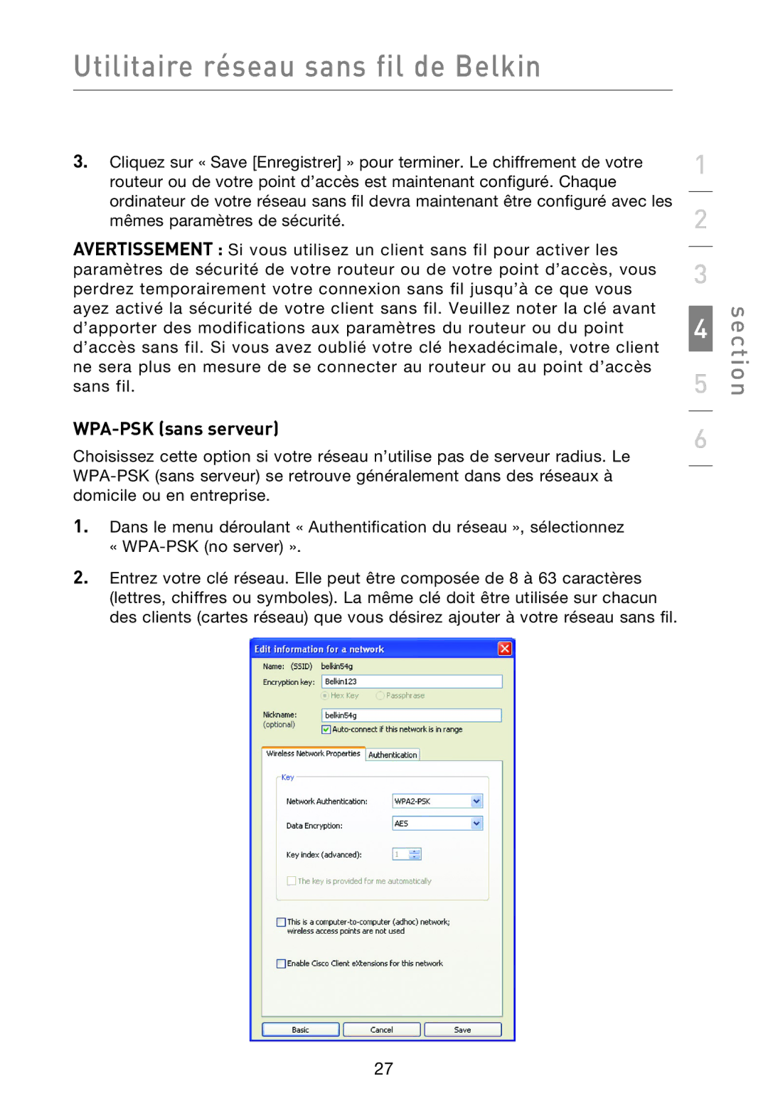 Belkin F5D8013EA user manual WPA-PSK sans serveur 