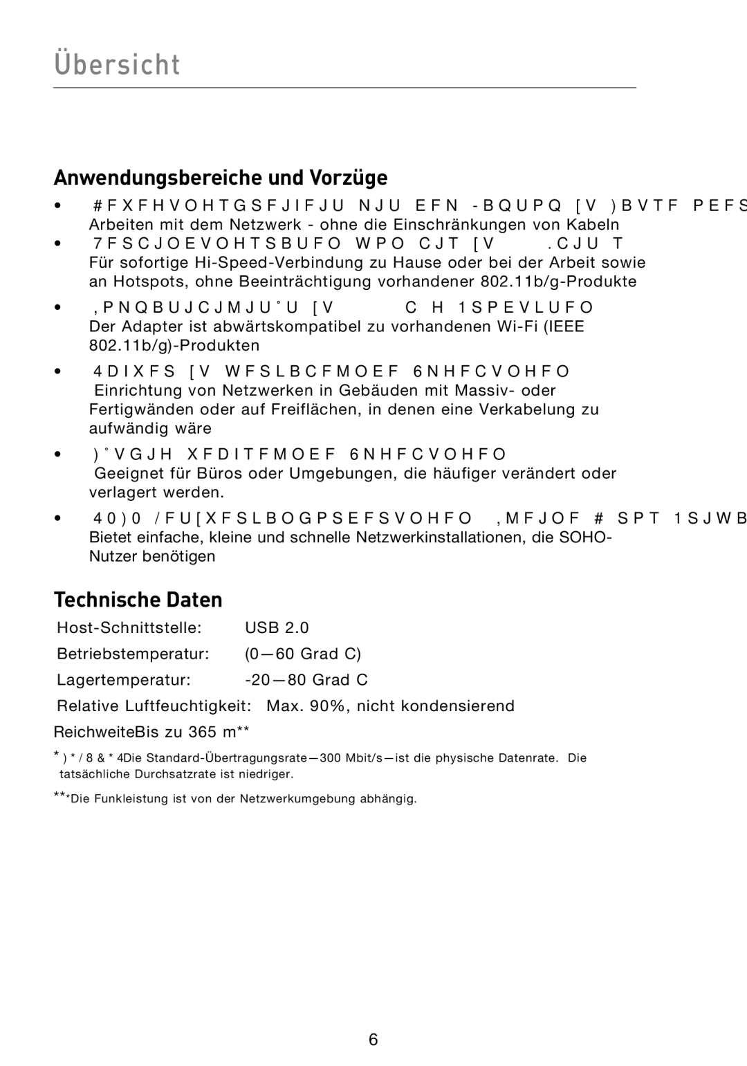 Belkin F5D8053EA user manual Übersicht, Anwendungsbereiche und Vorzüge, Technische Daten 