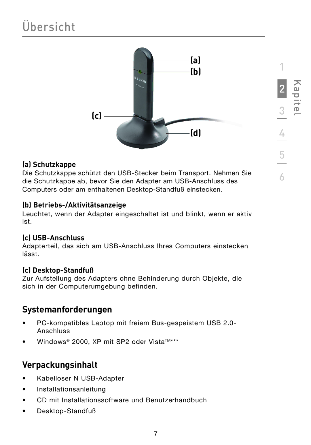 Belkin F5D8053EA user manual Systemanforderungen, Verpackungsinhalt 