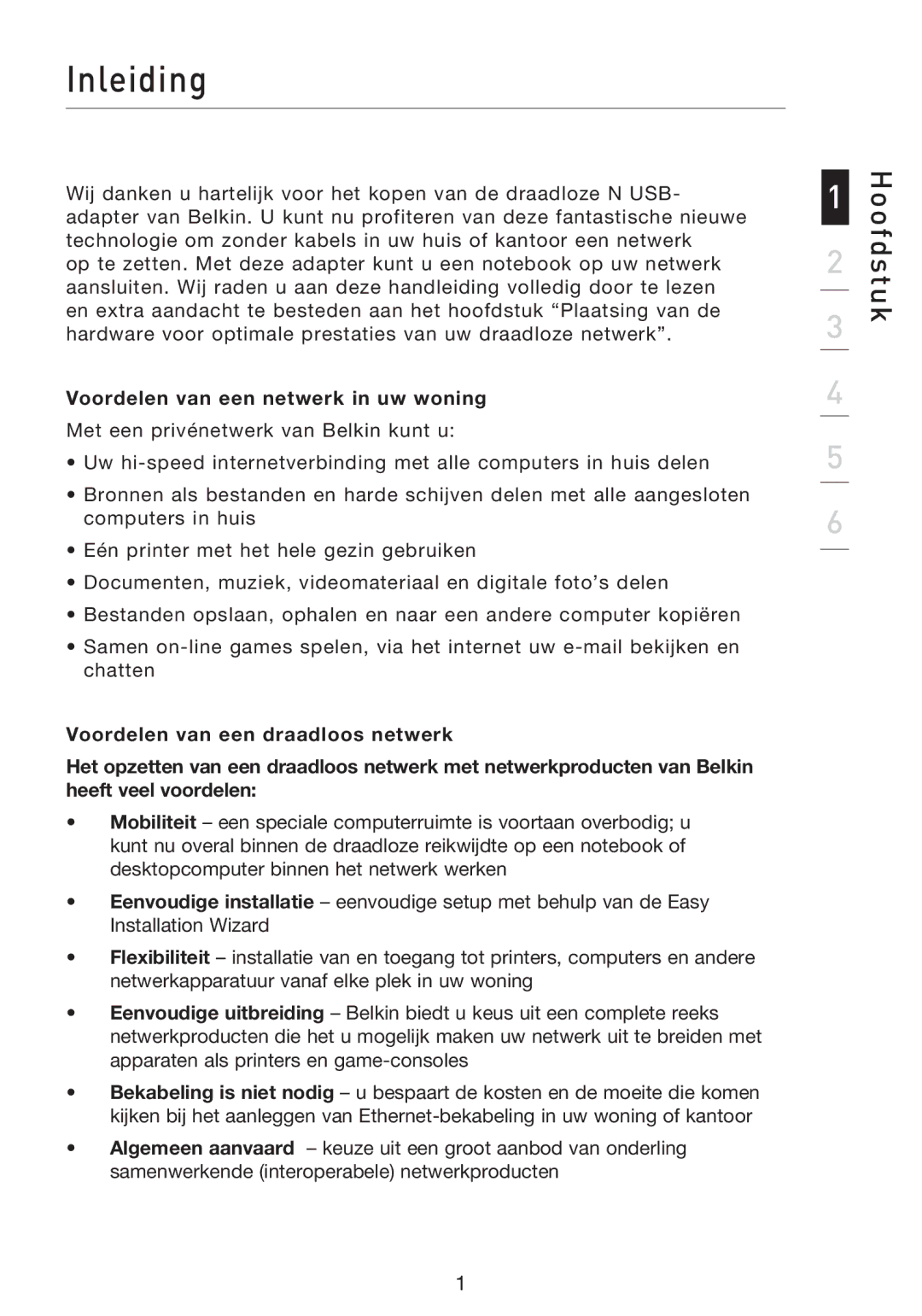 Belkin F5D8053EA user manual Inleiding, Voordelen van een netwerk in uw woning 