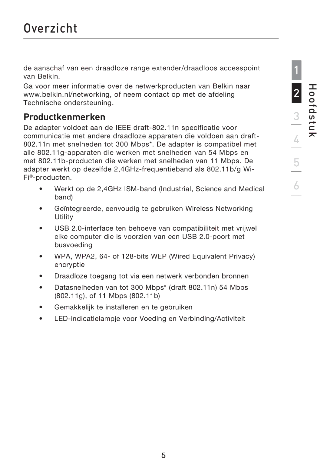 Belkin F5D8053EA user manual Overzicht, Productkenmerken 