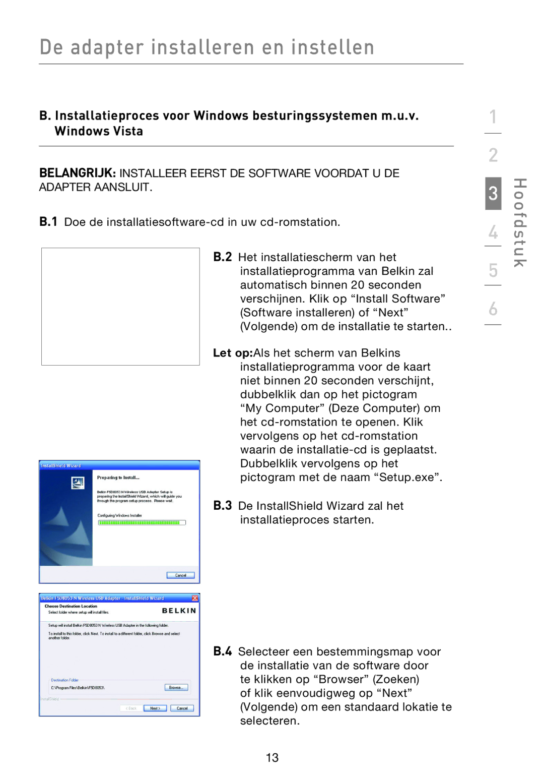 Belkin F5D8053EA user manual De adapter installeren en instellen 