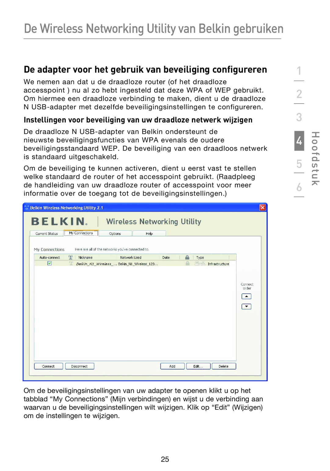 Belkin F5D8053EA user manual De adapter voor het gebruik van beveiliging configureren 