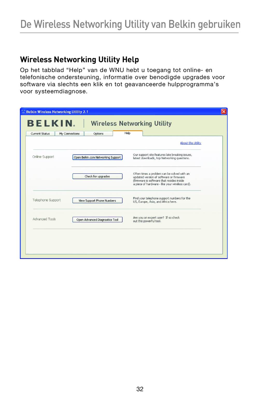 Belkin F5D8053EA user manual Wireless Networking Utility Help 