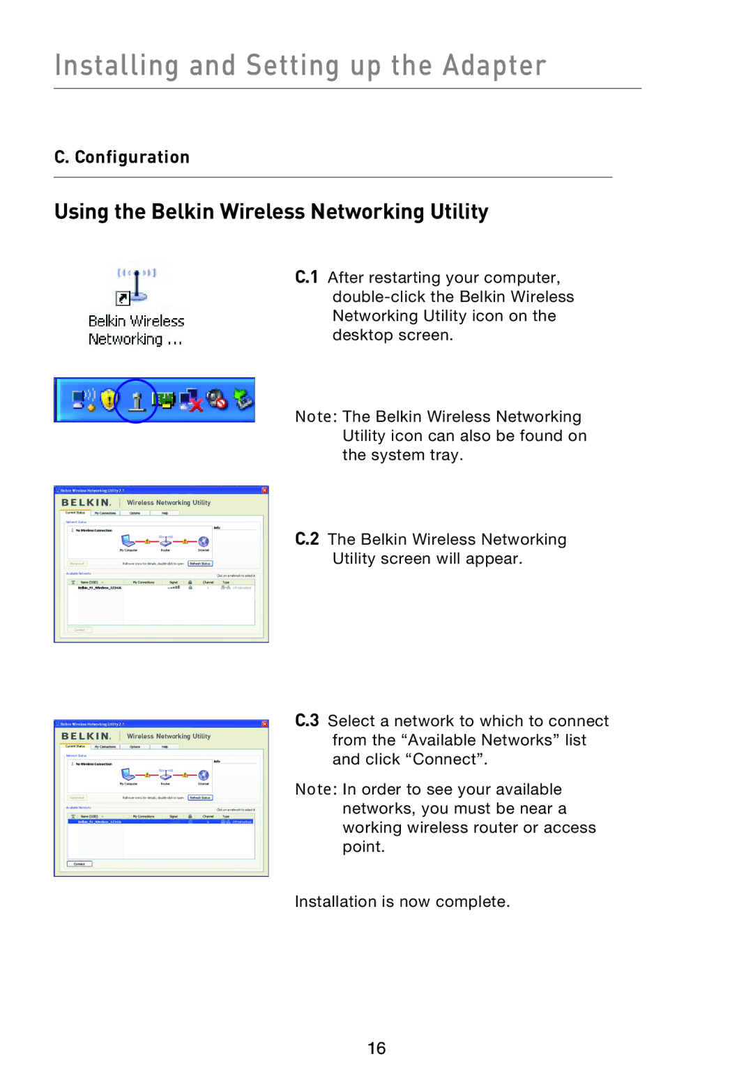 Belkin F5D8053EA user manual Using the Belkin Wireless Networking Utility, Configuration 