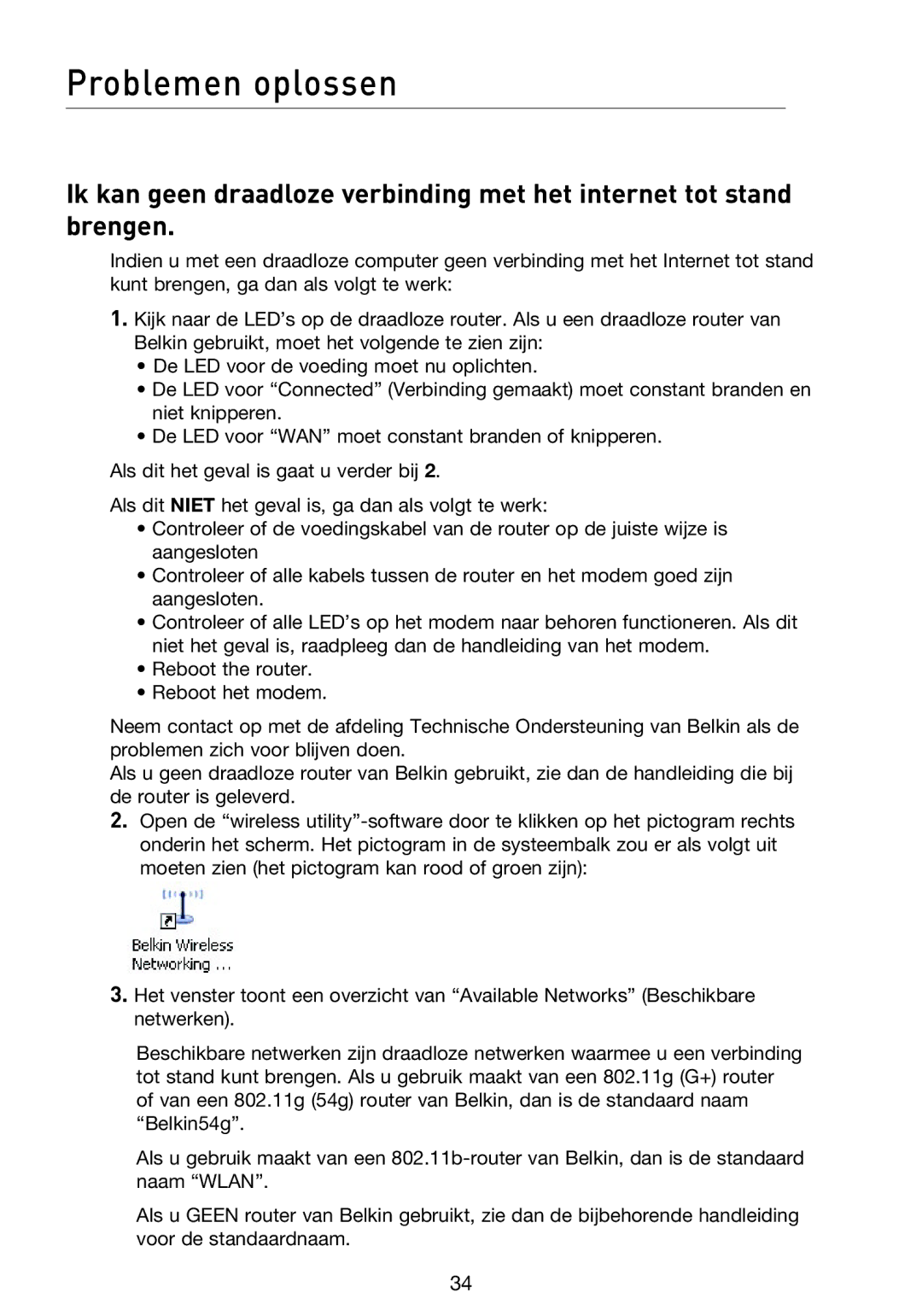 Belkin F5D8053EA user manual Problemen oplossen 