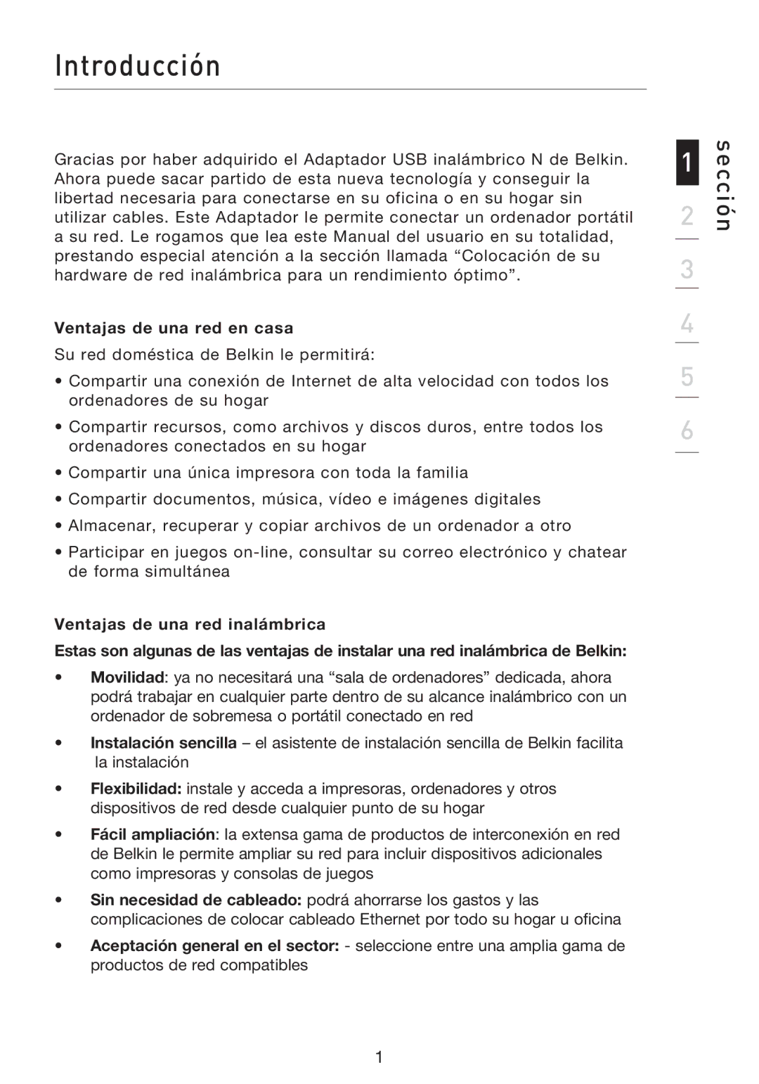 Belkin F5D8053EA user manual Introducción, Ventajas de una red en casa 