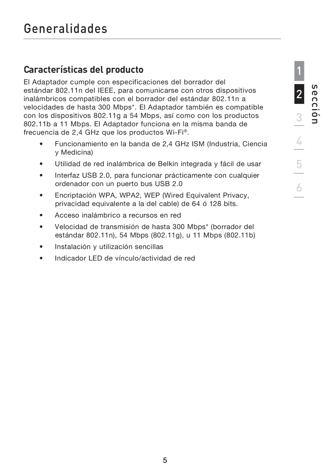 Belkin F5D8053EA user manual Generalidades, Características del producto 