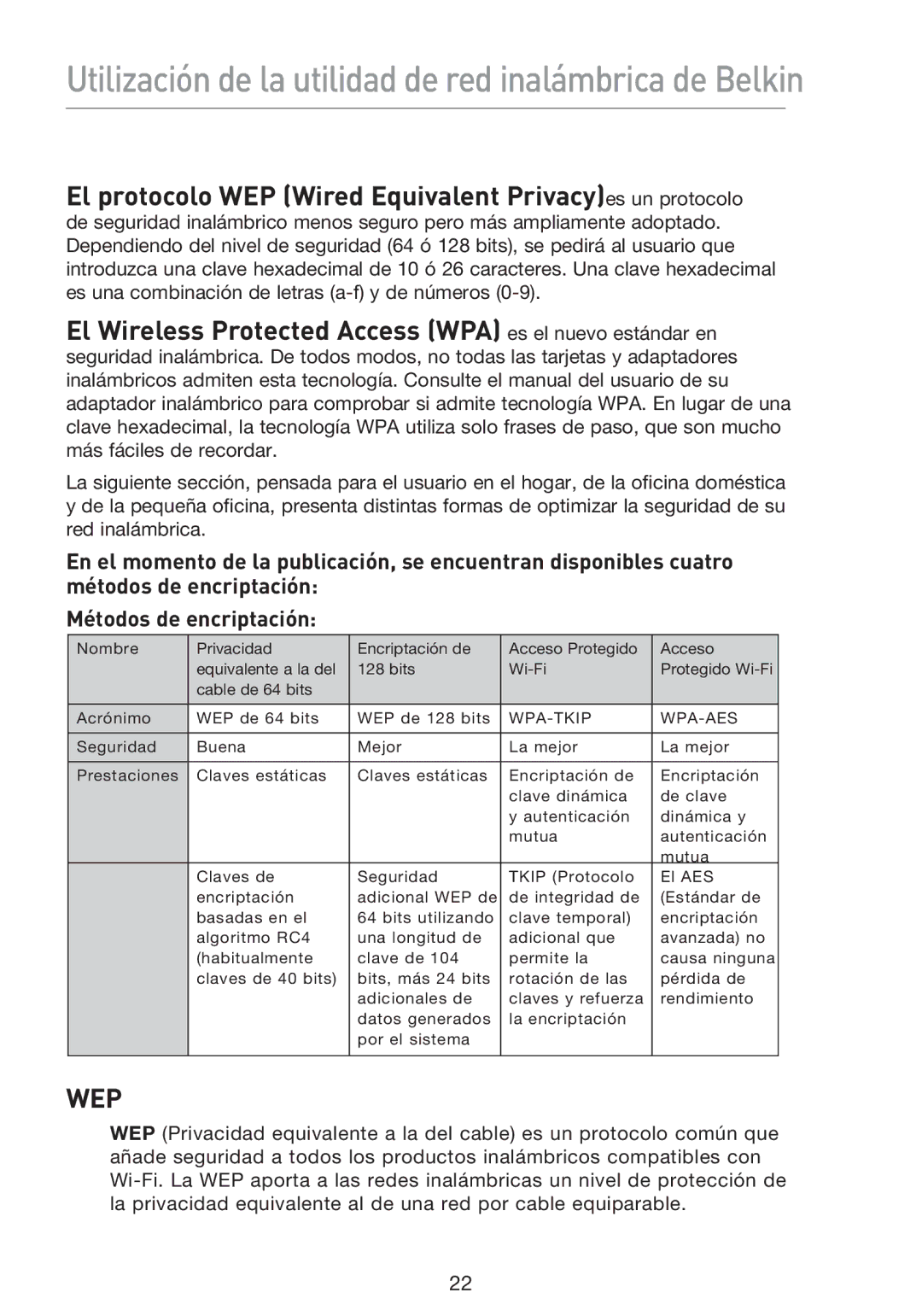 Belkin F5D8053EA user manual El protocolo WEP Wired Equivalent Privacyes un protocolo 