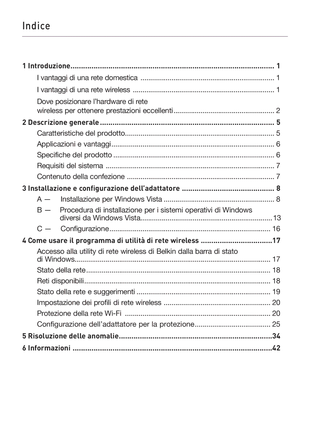 Belkin F5D8053EA user manual Introduzione, Descrizione generale, Installazione e configurazione dell’adattatore 