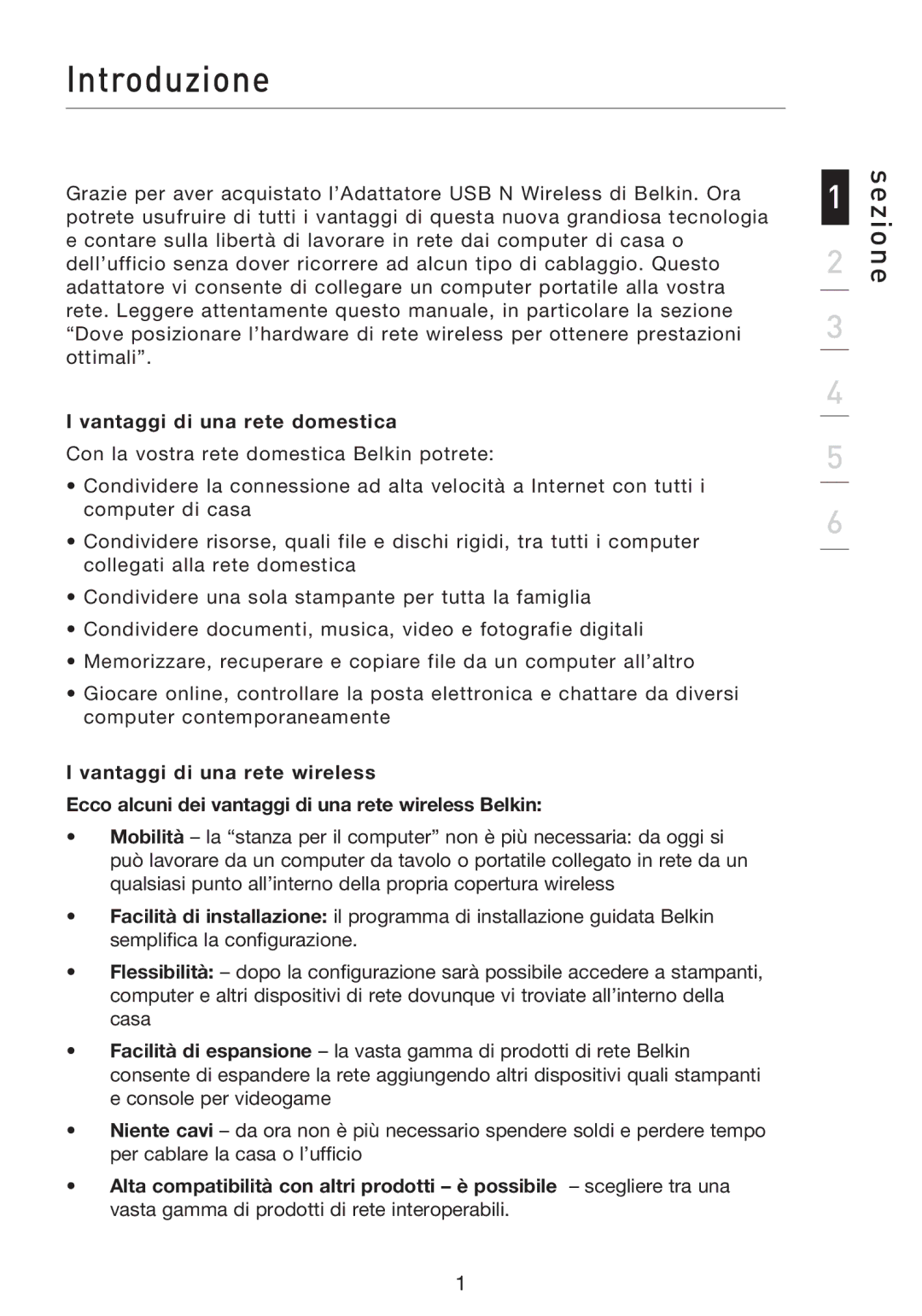 Belkin F5D8053EA user manual Introduzione, Vantaggi di una rete domestica 