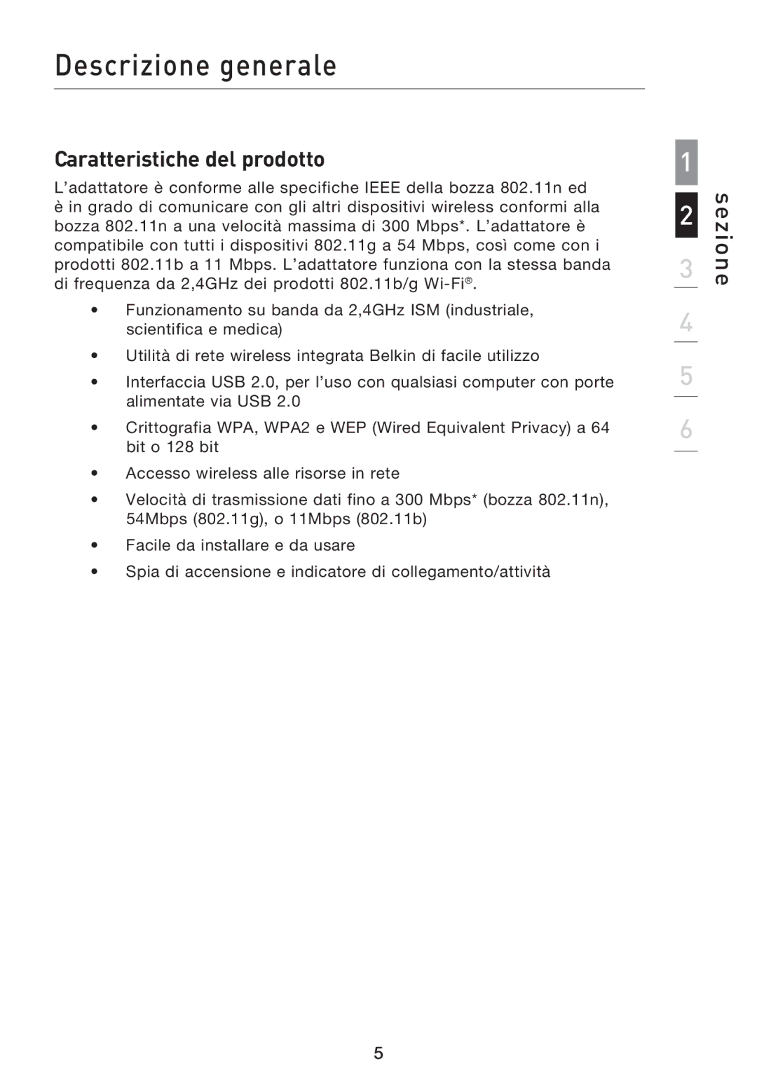 Belkin F5D8053EA user manual Descrizione generale, Caratteristiche del prodotto 