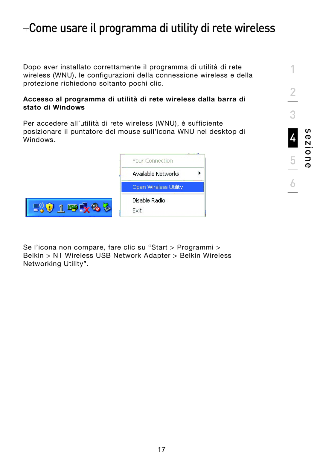 Belkin F5D8053EA user manual +Come usare il programma di utility di rete wireless 