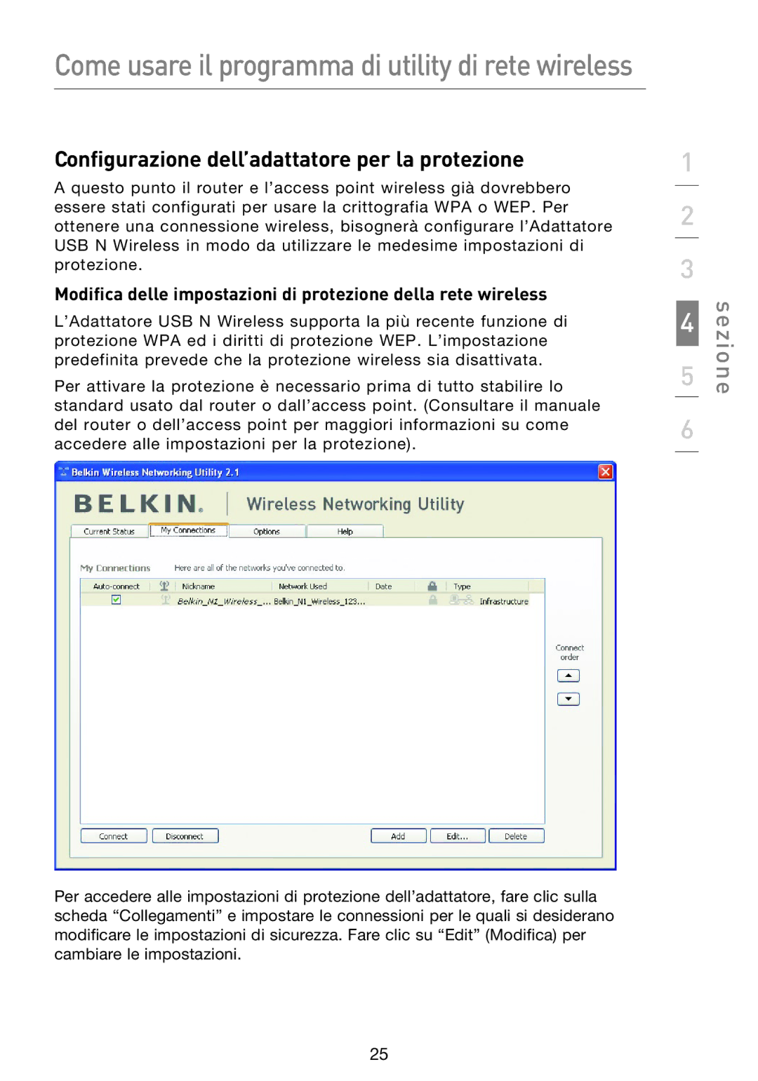 Belkin F5D8053EA user manual Configurazione dell’adattatore per la protezione 