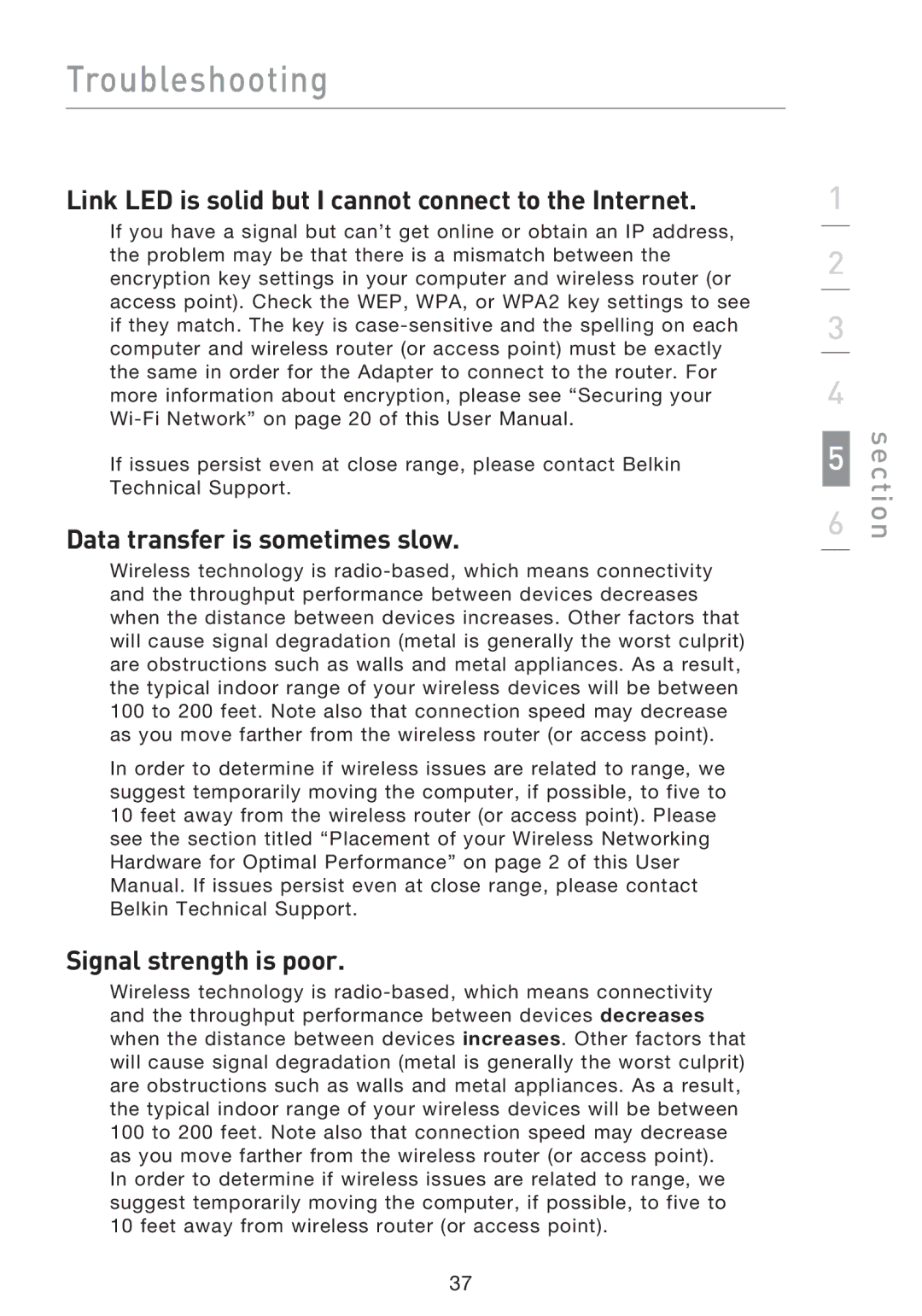 Belkin F5D8053EA user manual Link LED is solid but I cannot connect to the Internet, Data transfer is sometimes slow 