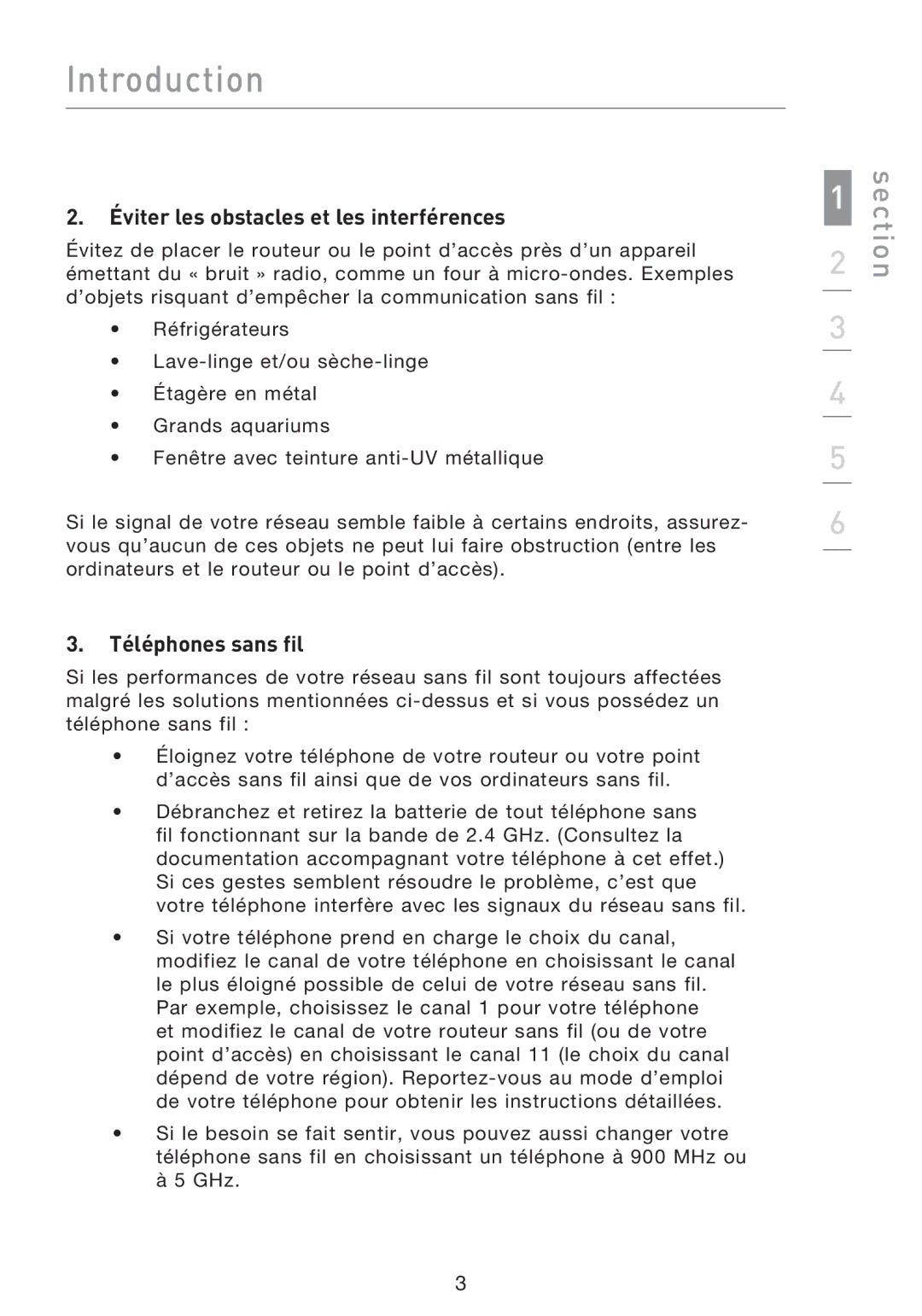 Belkin F5D8053EA user manual Éviter les obstacles et les interférences, Téléphones sans fil 