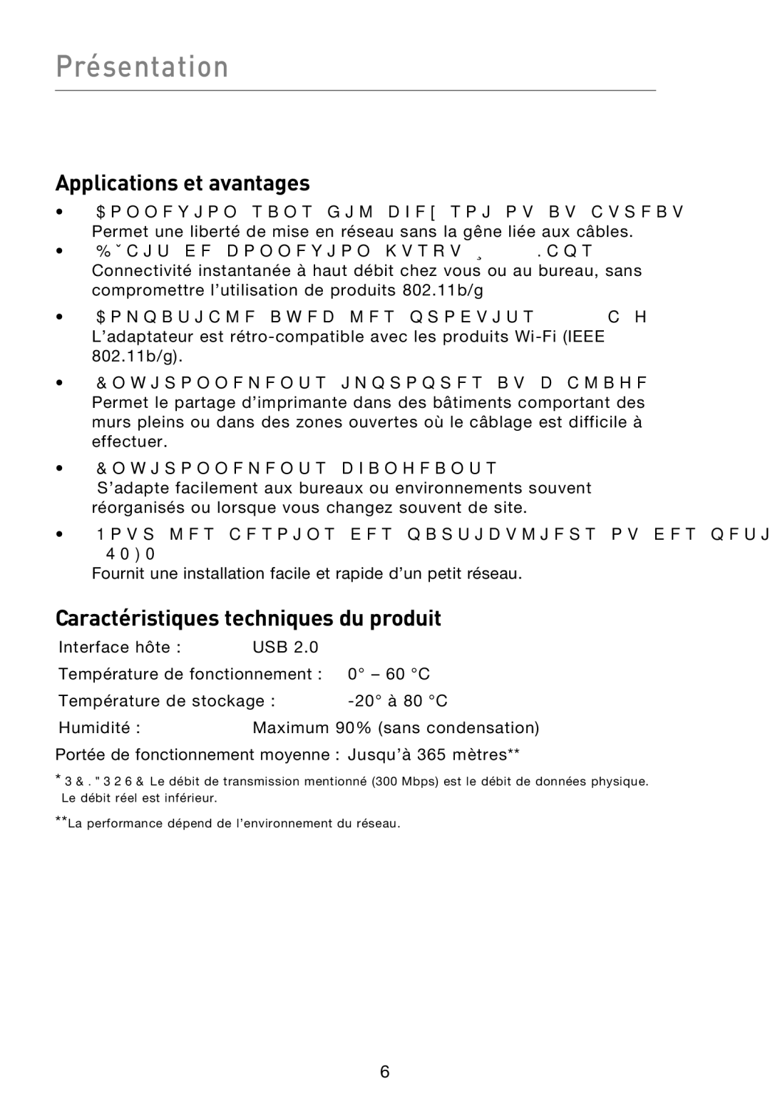 Belkin F5D8053EA user manual Présentation, Applications et avantages, Caractéristiques techniques du produit 