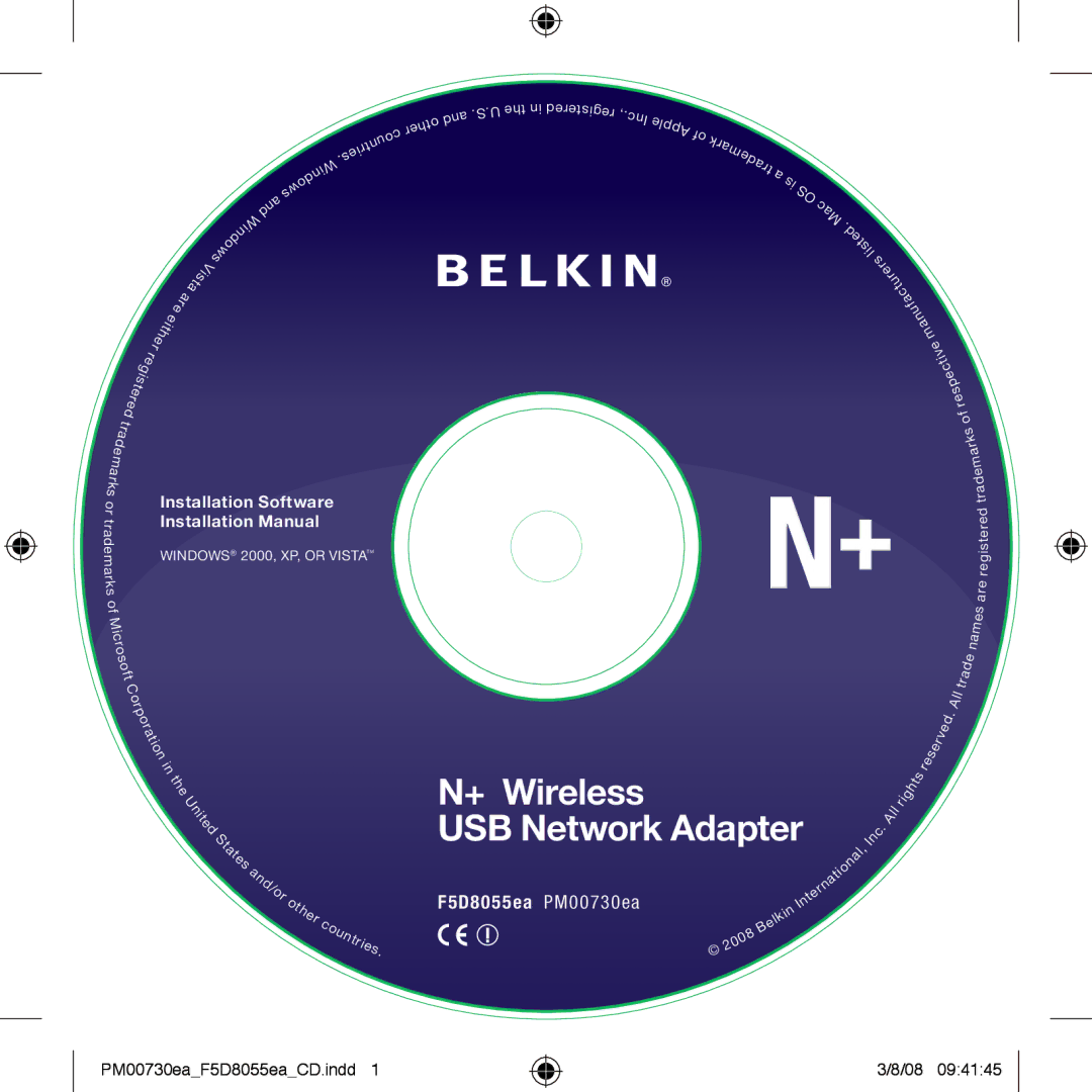 Belkin PM00730EA, F5D8055EA installation manual + Wireless USB Network 