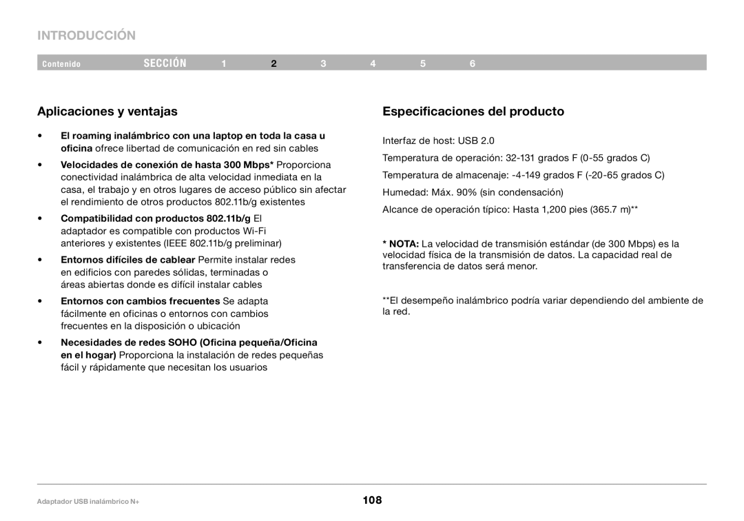 Belkin F5D8055tt, PM00730tt user manual Aplicaciones y ventajas, Especificaciones del producto 