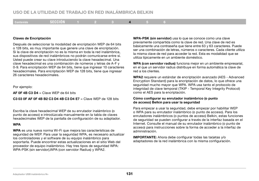 Belkin PM00730tt, F5D8055tt user manual Claves de Encriptación 