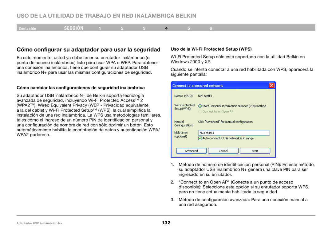 Belkin F5D8055tt, PM00730tt Cómo configurar su adaptador para usar la seguridad, Uso de la Wi-Fi Protected Setup WPS 