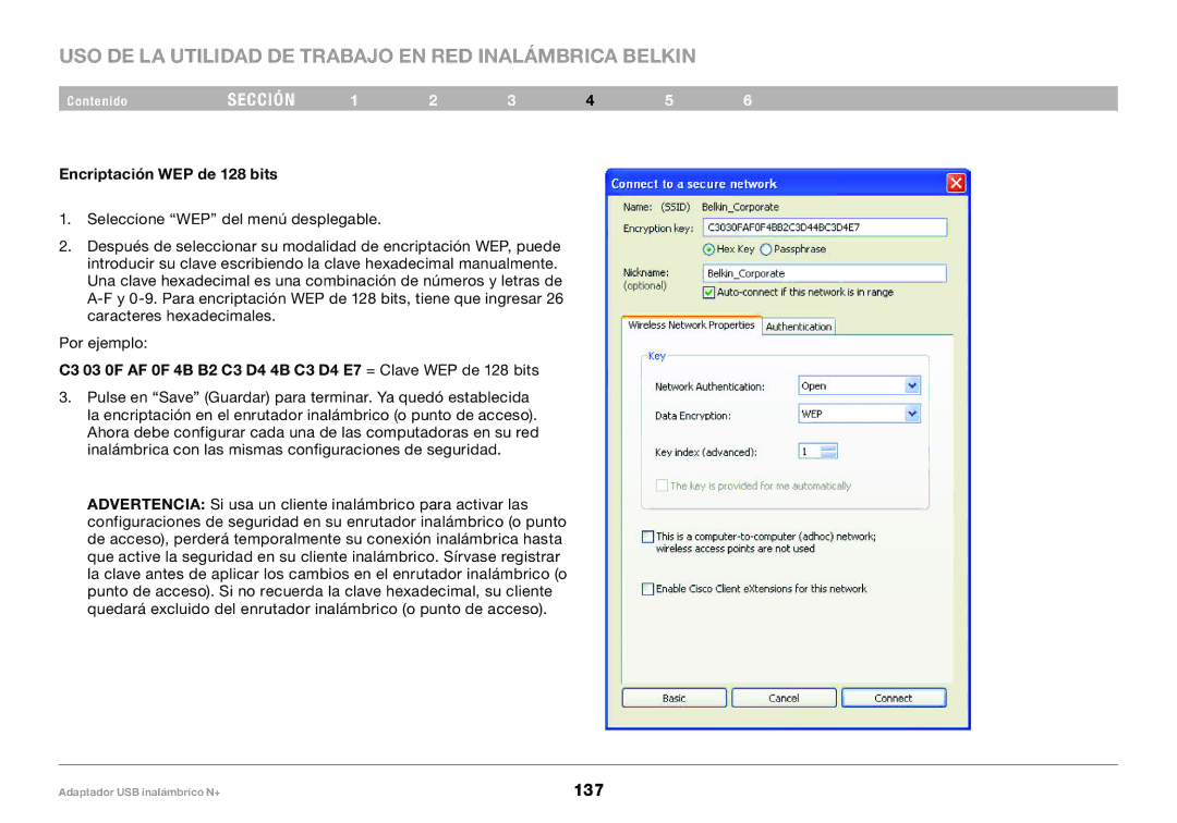 Belkin PM00730tt, F5D8055tt user manual Encriptación WEP de 128 bits 