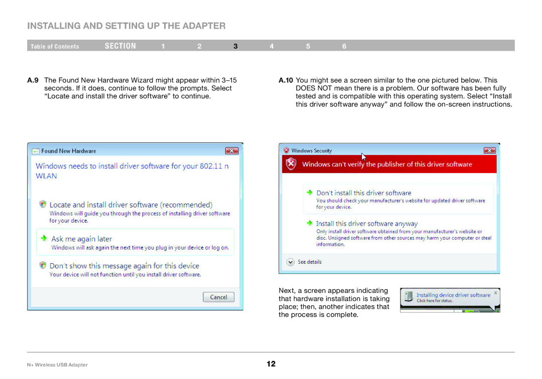 Belkin F5D8055tt, PM00730tt user manual Installing and Setting UP the Adapter 