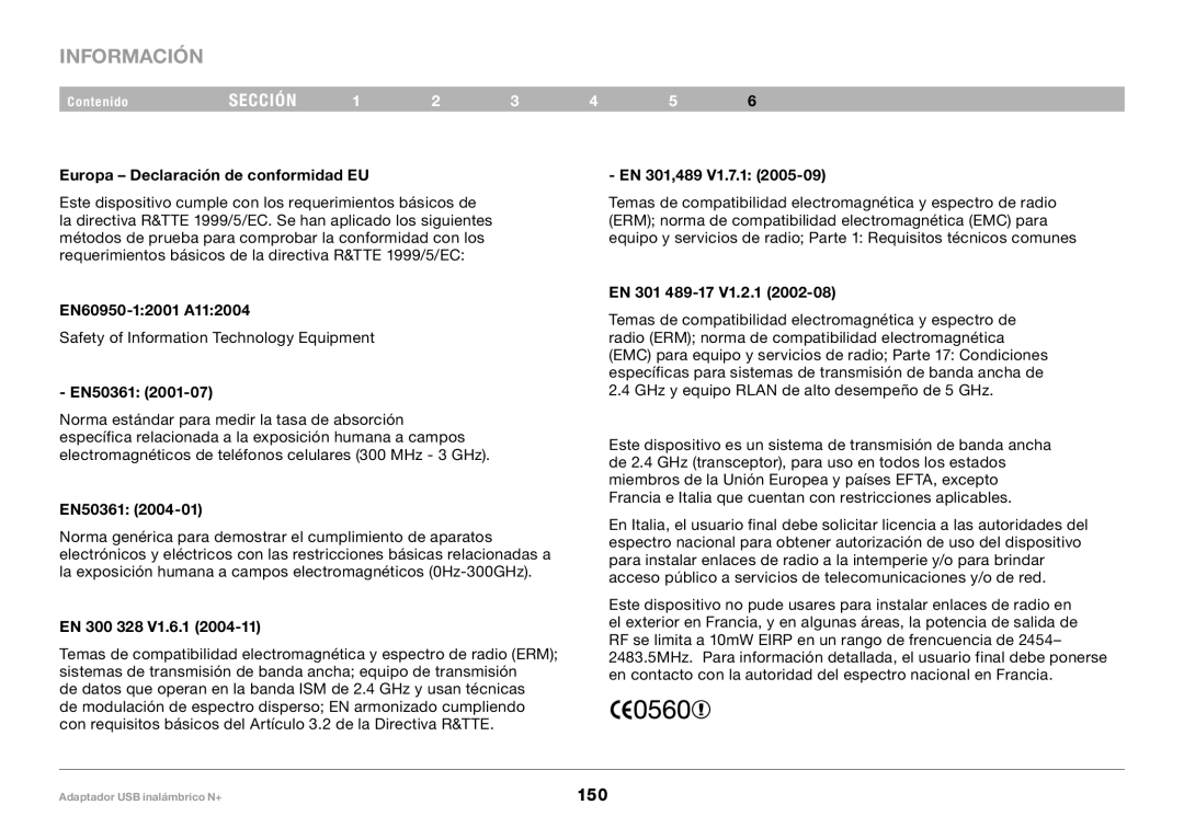 Belkin F5D8055tt, PM00730tt user manual Europa Declaración de conformidad EU, EN 301,489 V1.7.1 