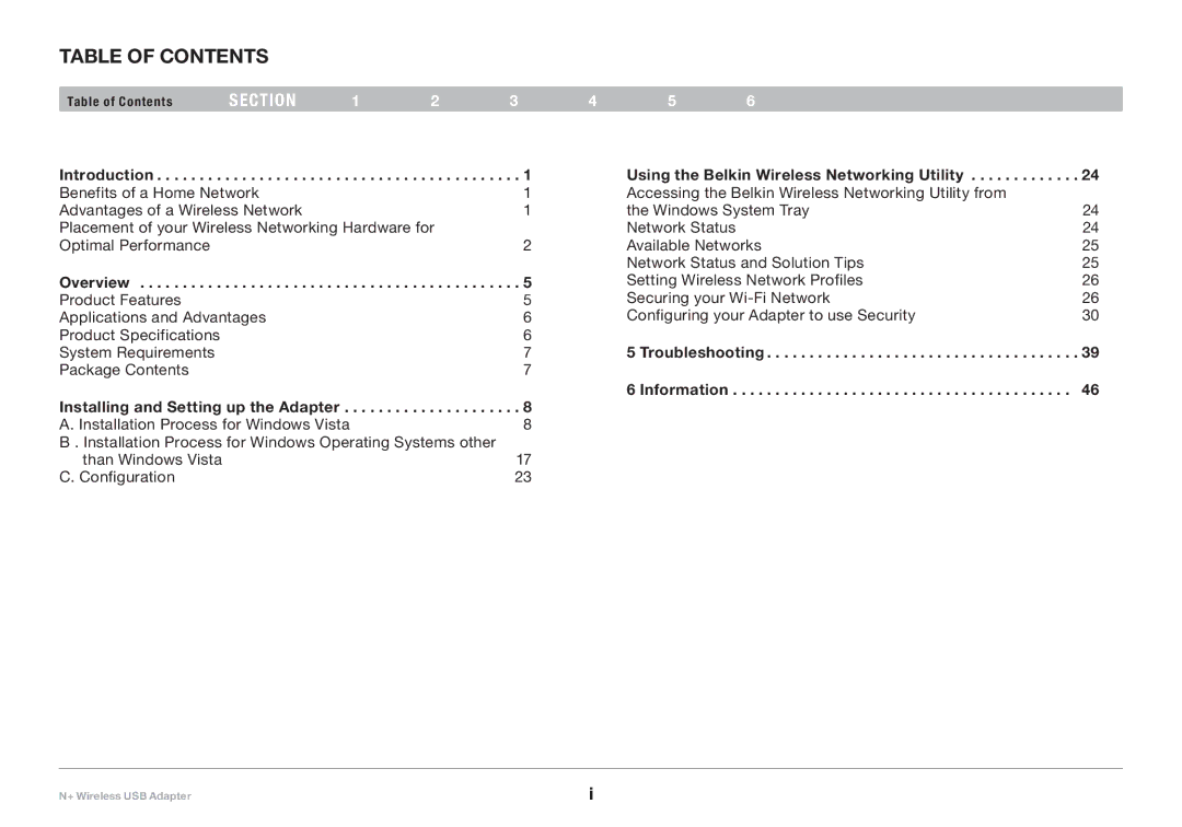 Belkin F5D8055tt, PM00730tt user manual Table of Contents 