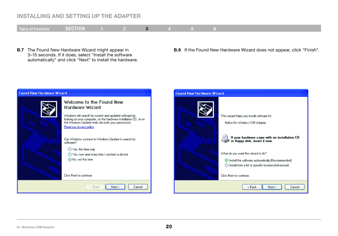 Belkin F5D8055tt, PM00730tt user manual Installing and Setting UP the Adapter 