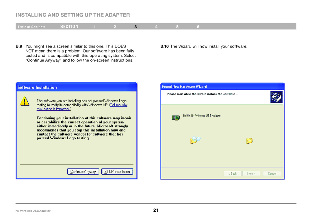 Belkin PM00730tt, F5D8055tt user manual Installing and Setting UP the Adapter 